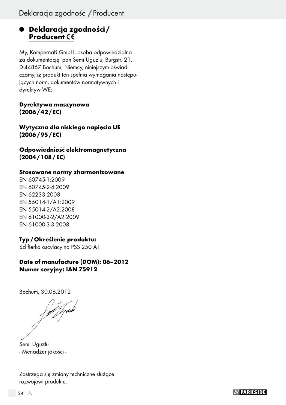 Parkside PSS 250 A1 User Manual | Page 24 / 54