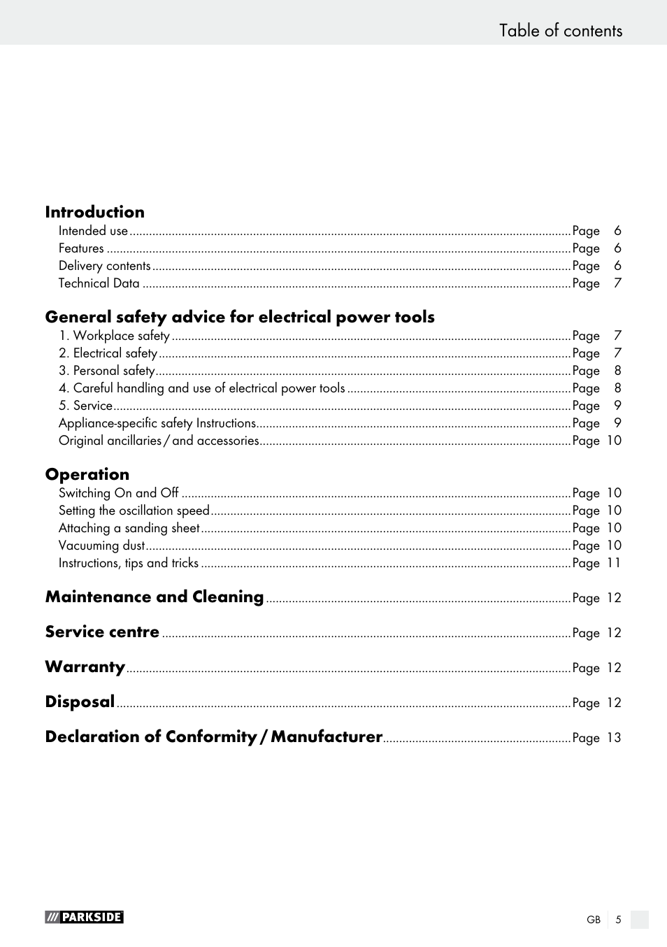 Parkside PSS 250 A1 User Manual | Page 5 / 54