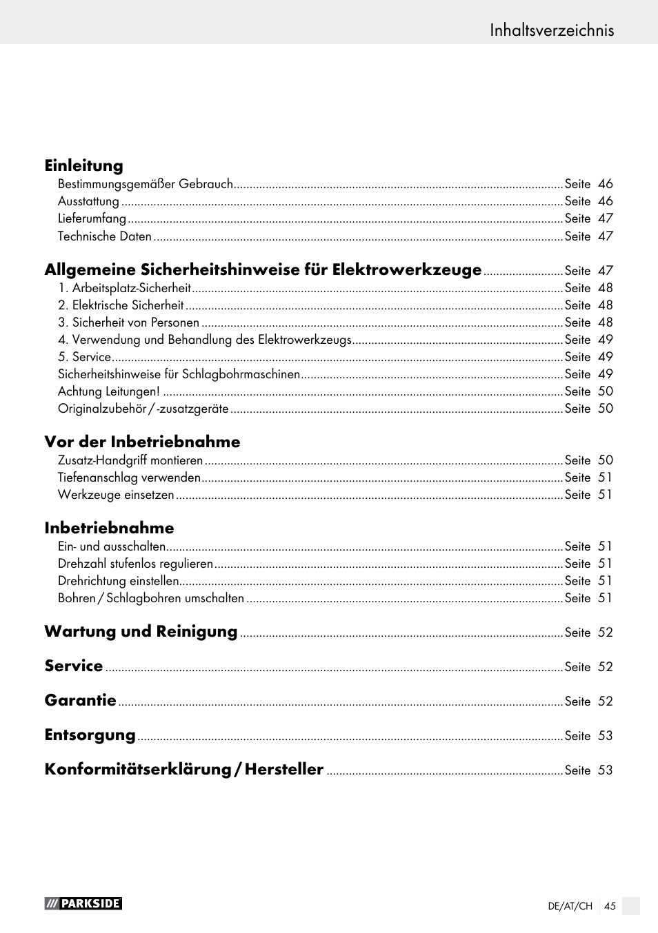 Parkside PSBM 500 A1 User Manual | Page 45 / 54
