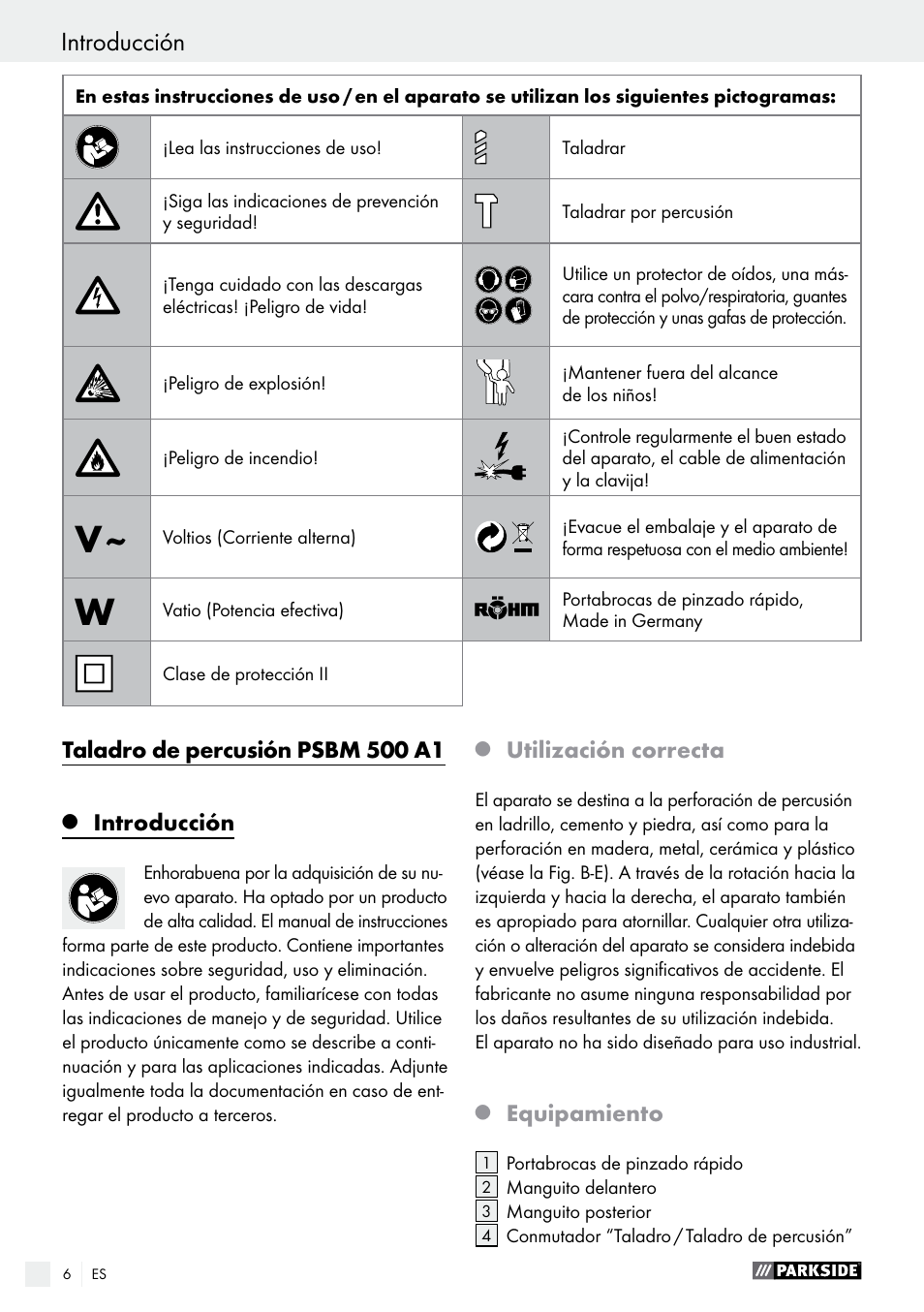 Parkside PSBM 500 A1 User Manual | Page 6 / 54