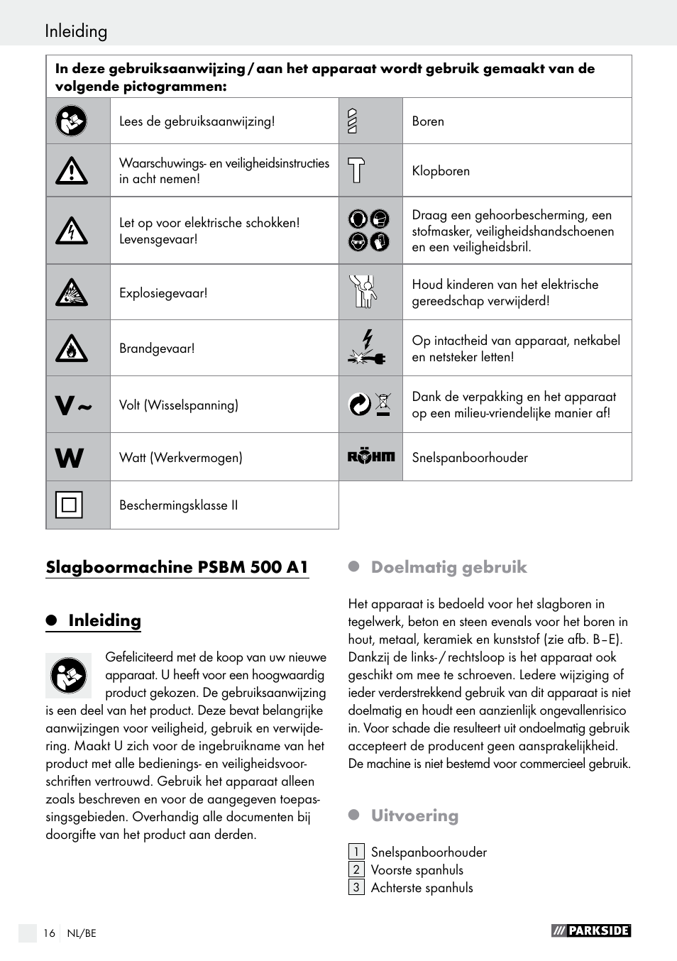 Parkside PSBM 500 A1 User Manual | Page 16 / 44