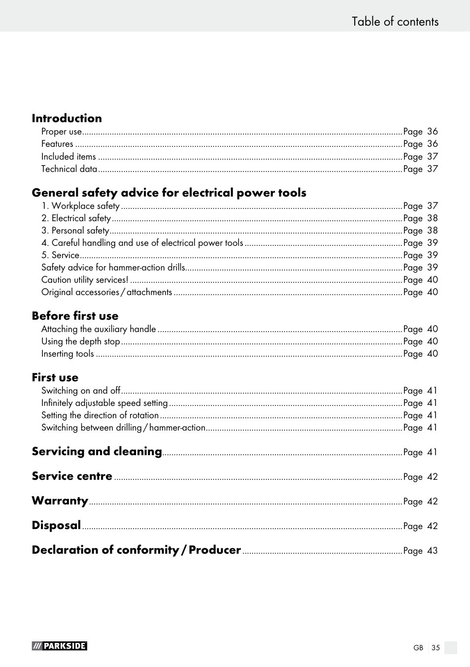 Parkside PSBM 500 A1 User Manual | Page 35 / 44