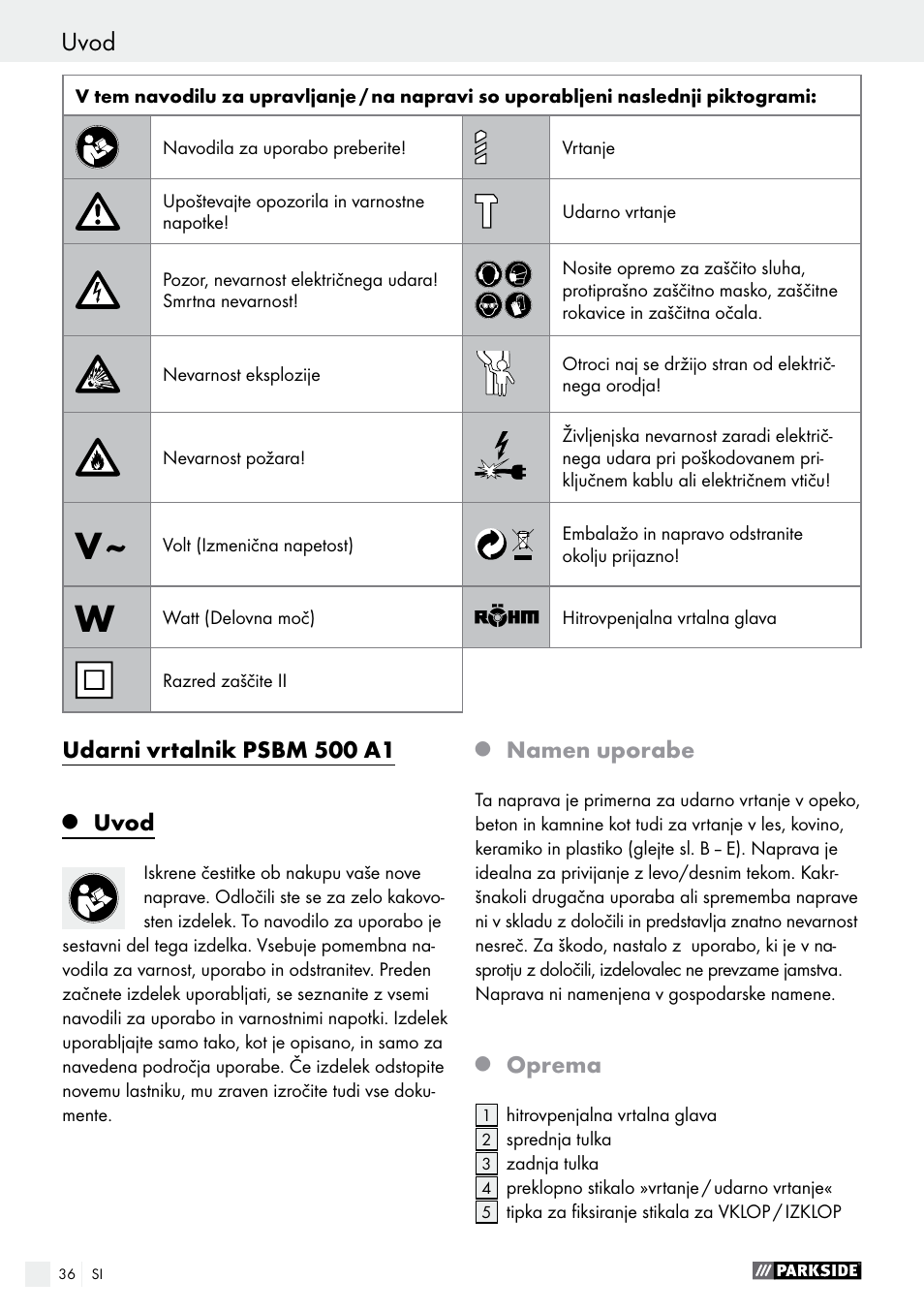 Parkside PSBM 500 A1 User Manual | Page 36 / 72