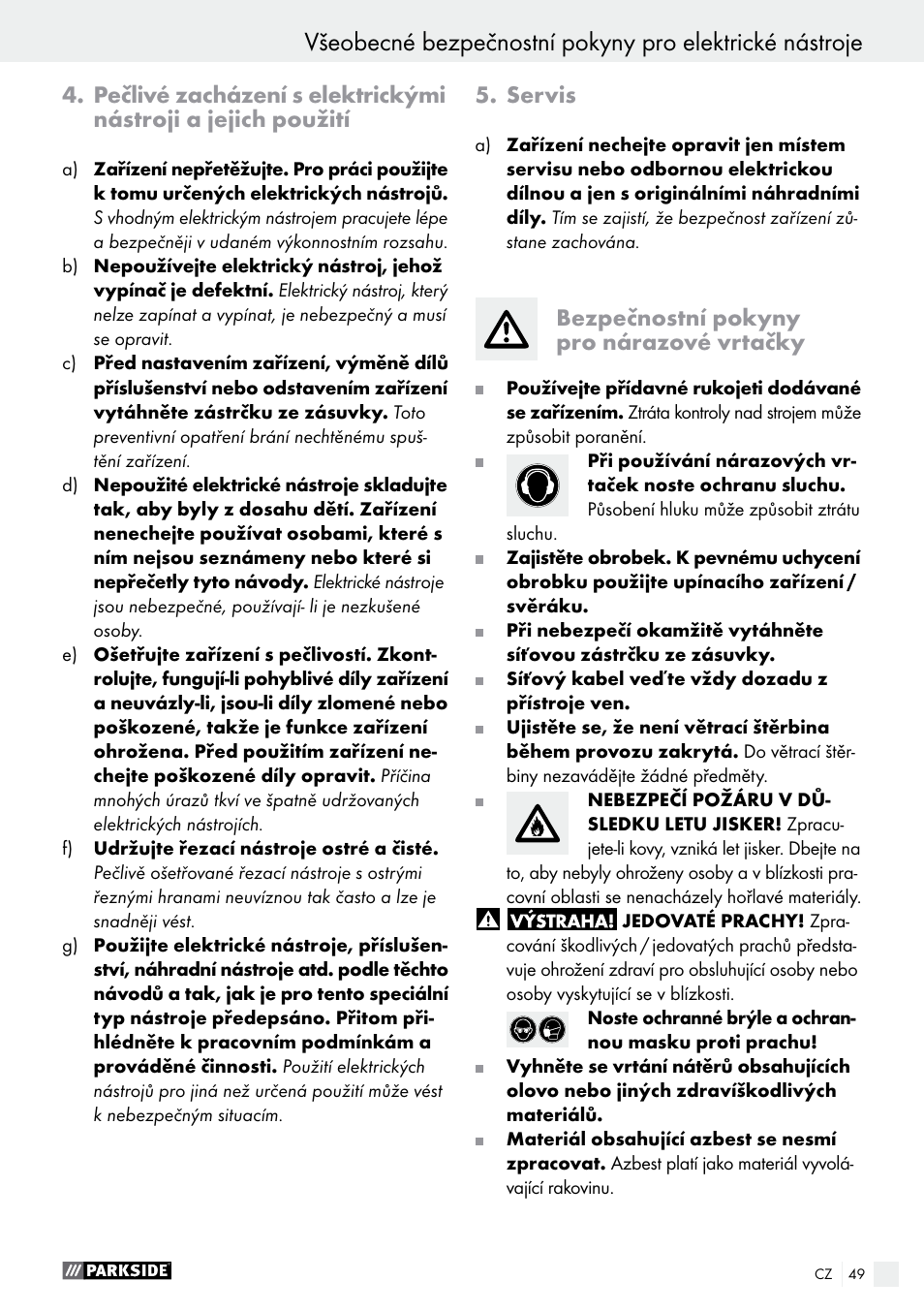 Servis, Bezpečnostní pokyny pro nárazové vrtačky | Parkside PSBM 500 A1 User Manual | Page 49 / 72