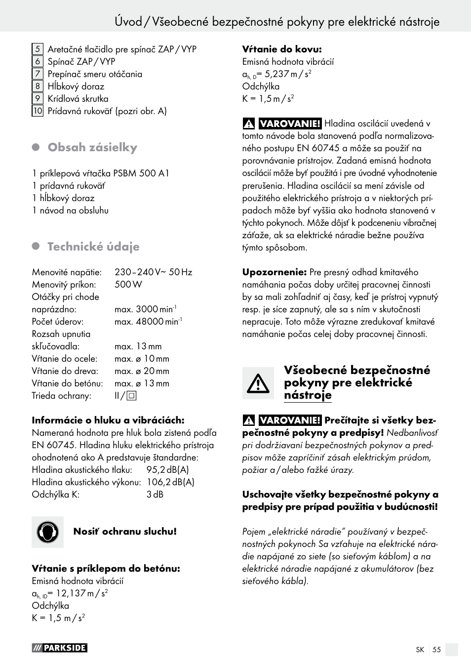 Parkside PSBM 500 A1 User Manual | Page 55 / 72