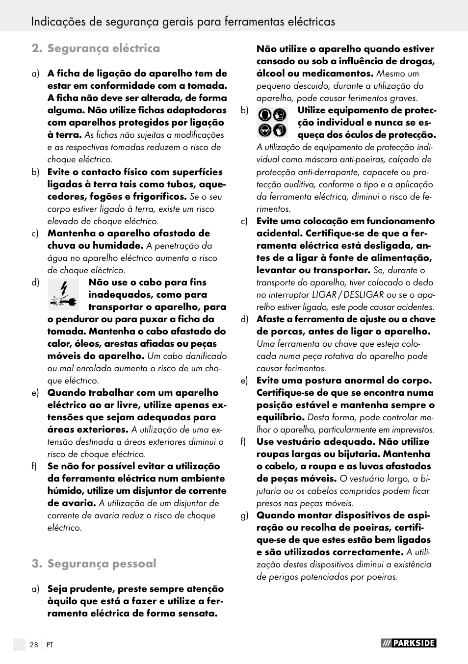 Segurança eléctrica, Segurança pessoal | Parkside PHS 160 B2 User Manual | Page 28 / 52