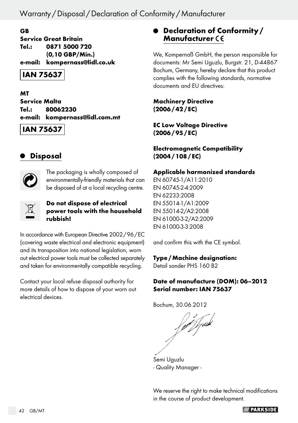 Parkside PHS 160 B2 User Manual | Page 42 / 52