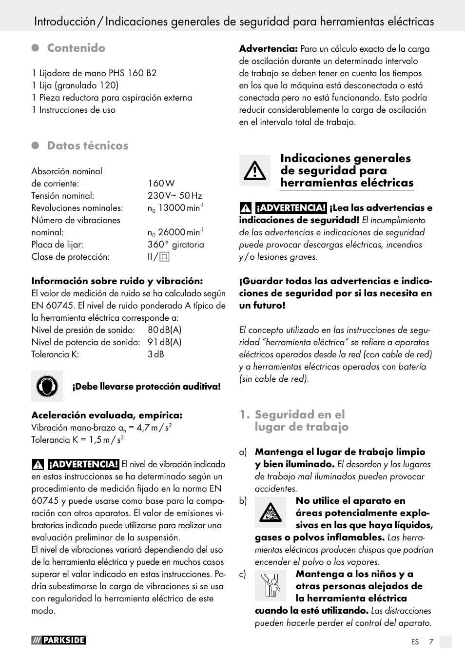 Parkside PHS 160 B2 User Manual | Page 7 / 52