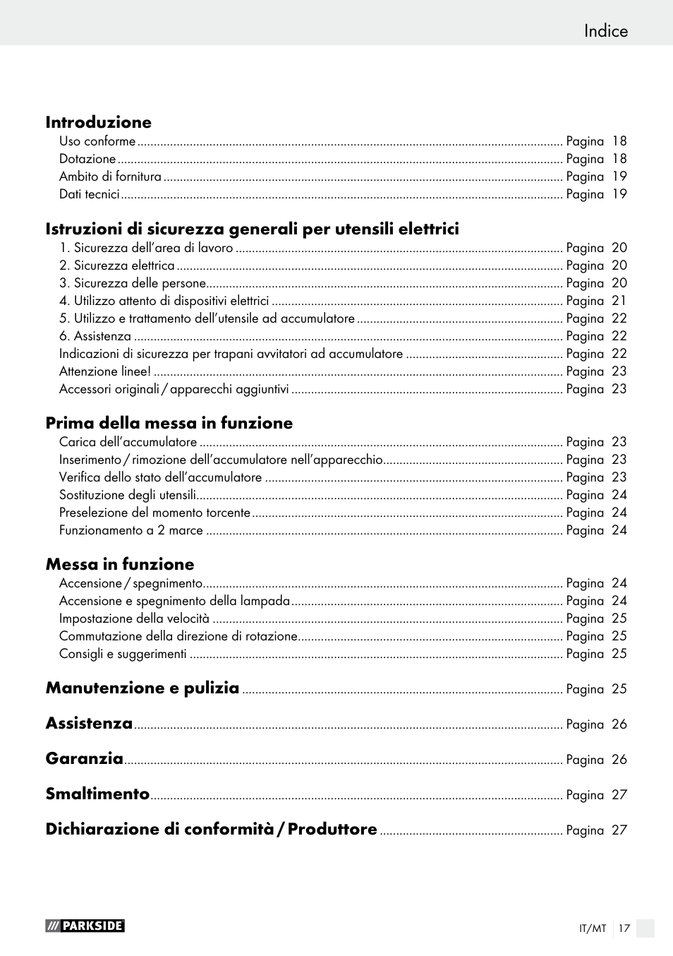 Indice | Parkside PABS 18-Li B2 User Manual | Page 17 / 64