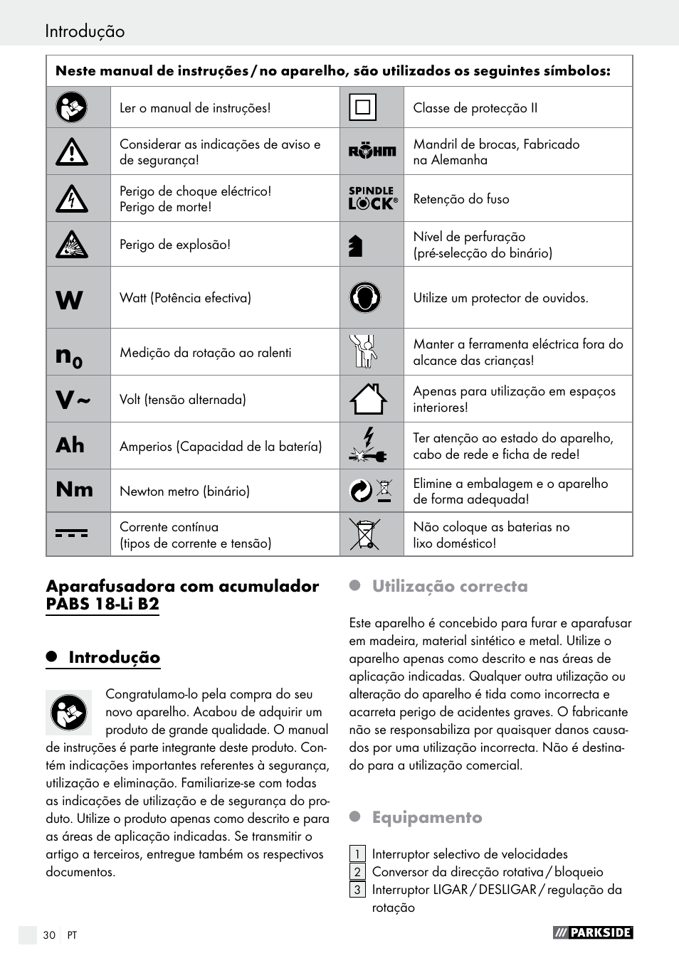 Introdução | Parkside PABS 18-Li B2 User Manual | Page 30 / 64