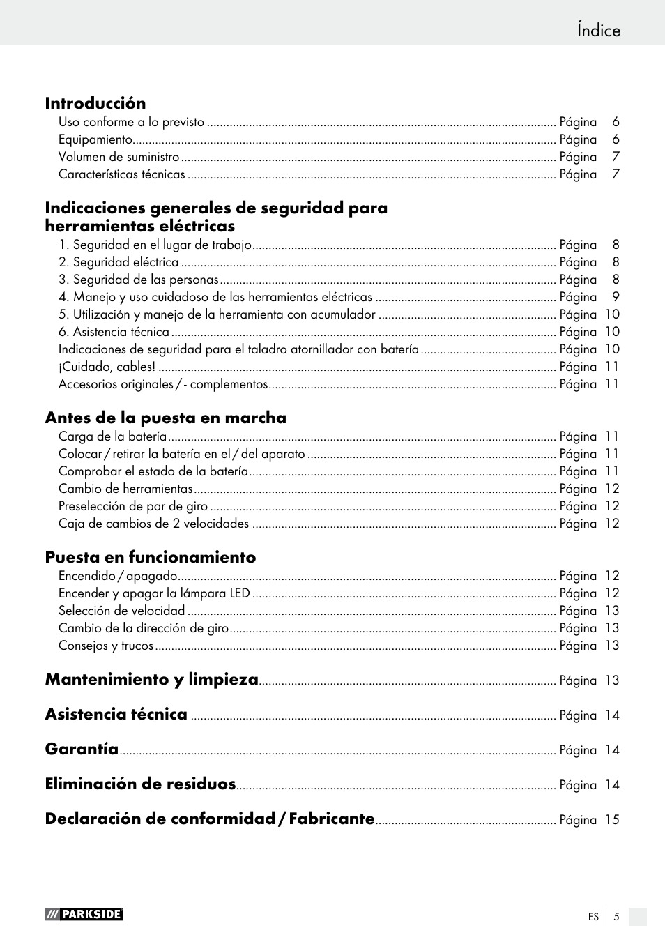 Índice | Parkside PABS 18-Li B2 User Manual | Page 5 / 64