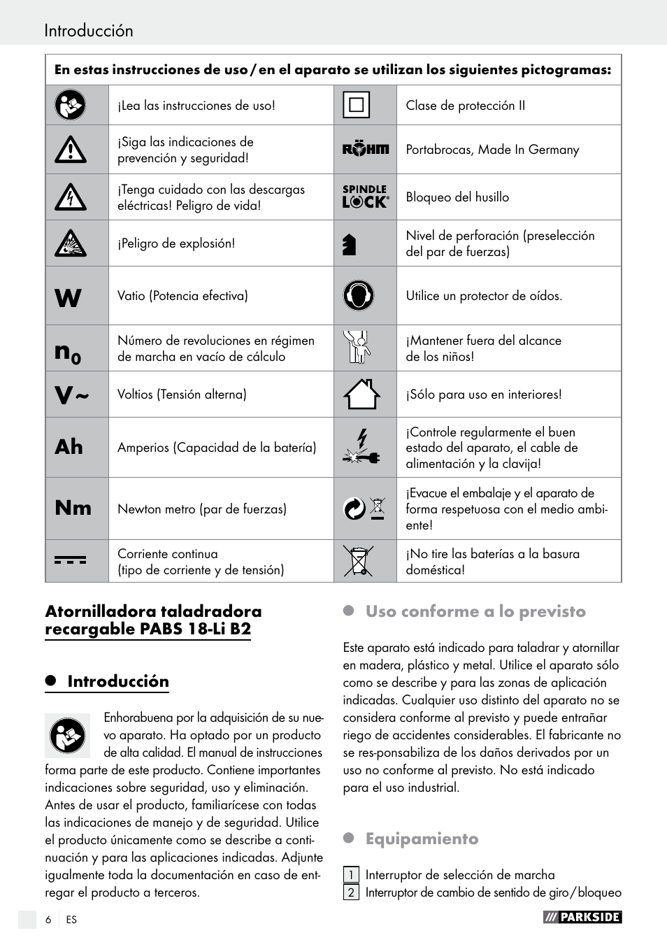 Introducción | Parkside PABS 18-Li B2 User Manual | Page 6 / 64