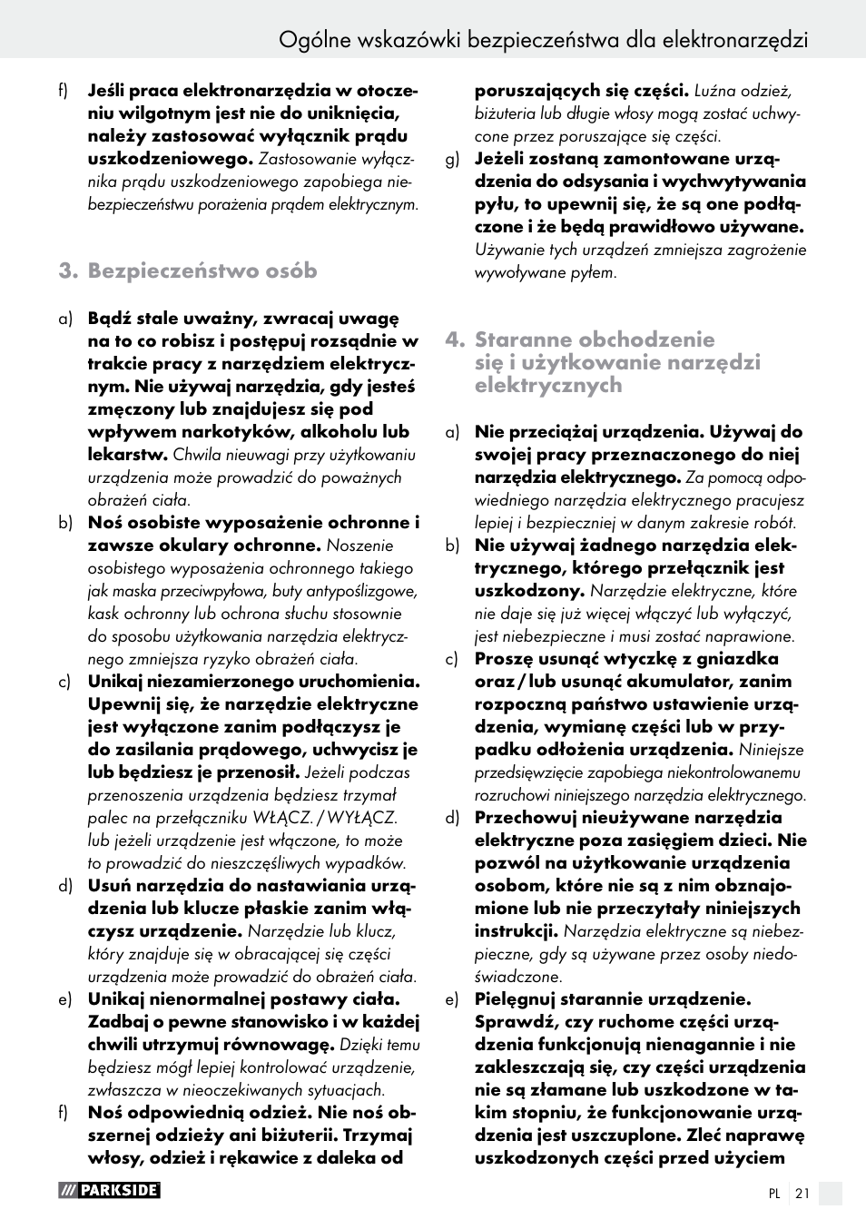 Bezpieczeństwo osób | Parkside PABS 18-Li B2 User Manual | Page 21 / 72