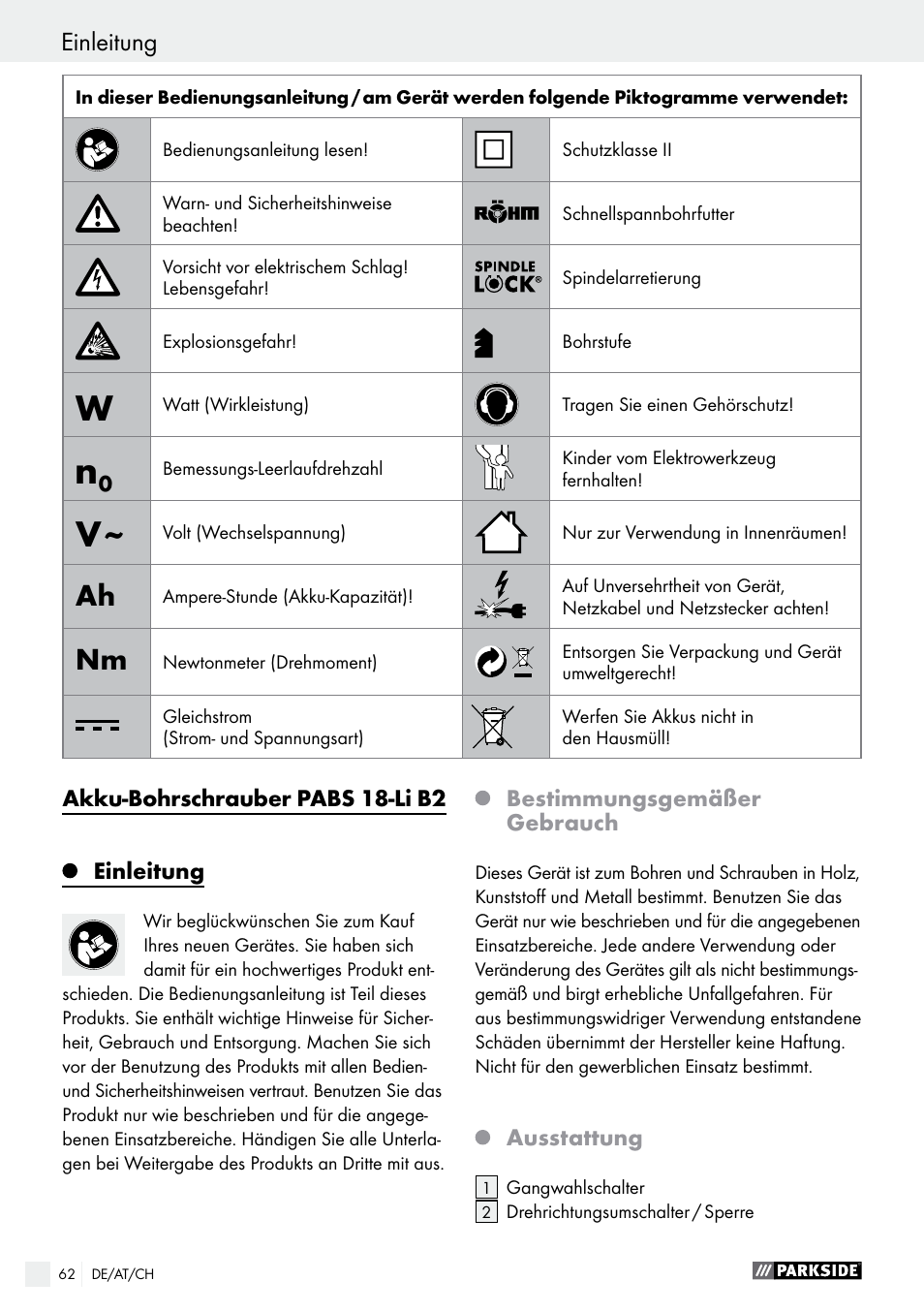 Einleitung | Parkside PABS 18-Li B2 User Manual | Page 62 / 72