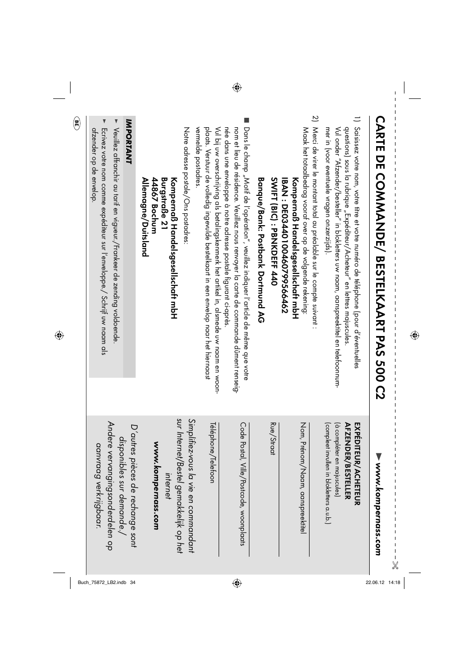 Carte de commande/ bes telkaart p as 500 c2 | Parkside PAS 500 C2 User Manual | Page 37 / 70