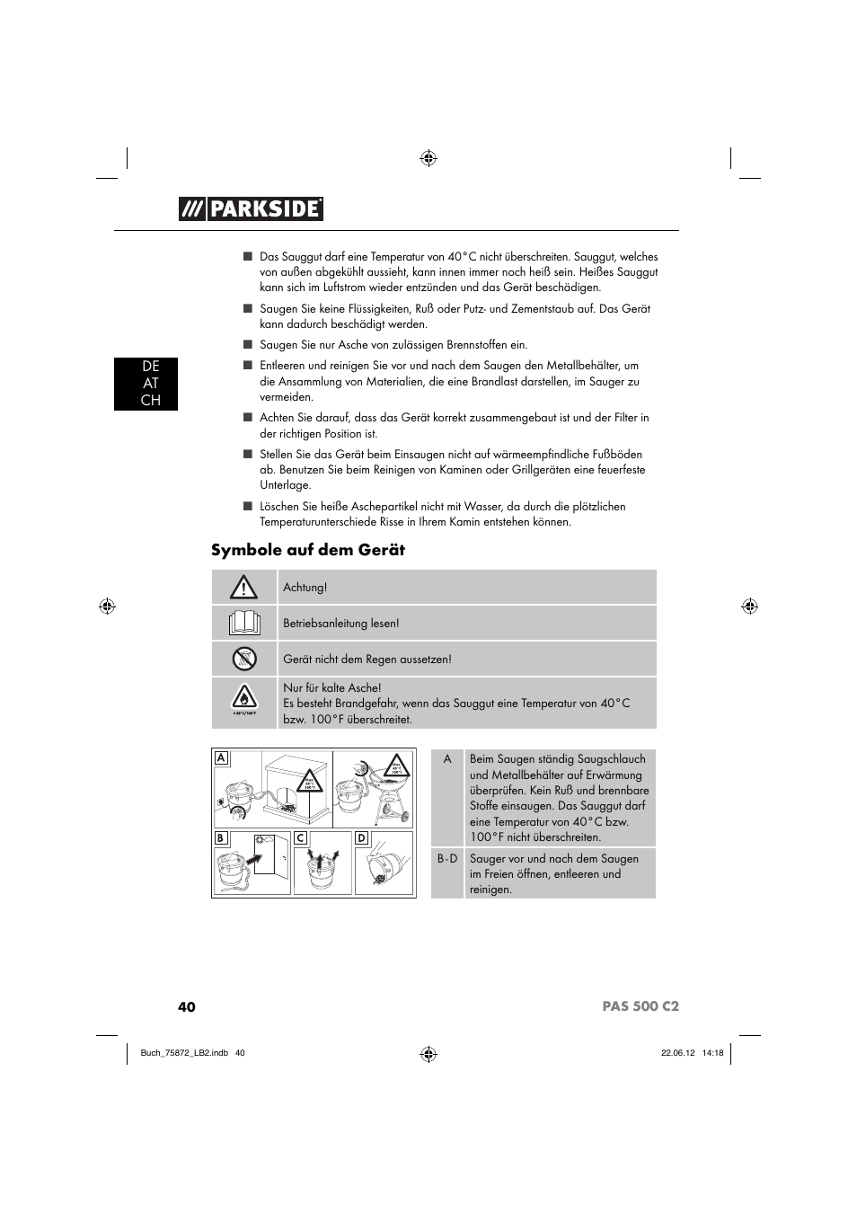 Symbole auf dem gerät | Parkside PAS 500 C2 User Manual | Page 43 / 70
