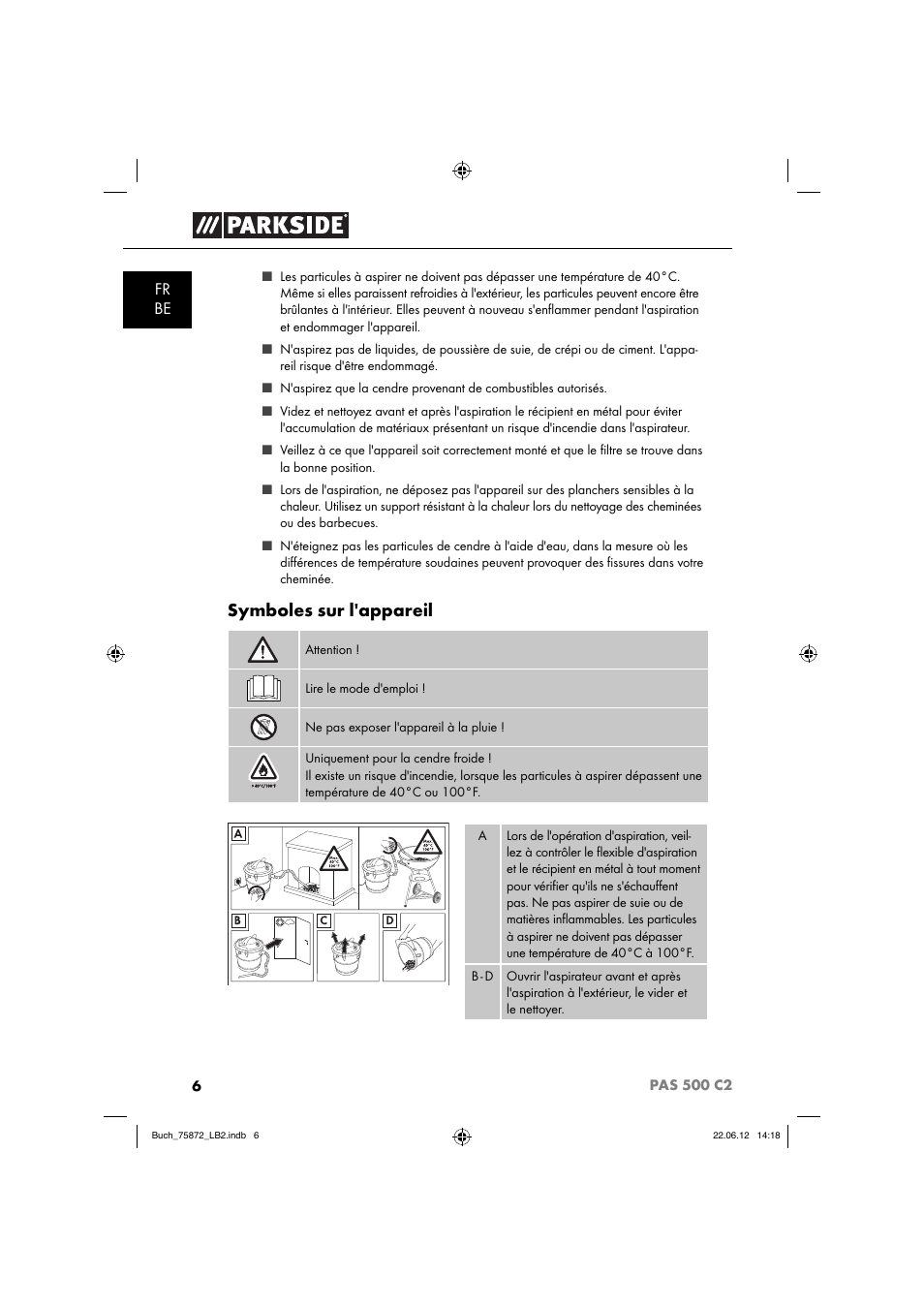 Symboles sur l'appareil | Parkside PAS 500 C2 User Manual | Page 9 / 70