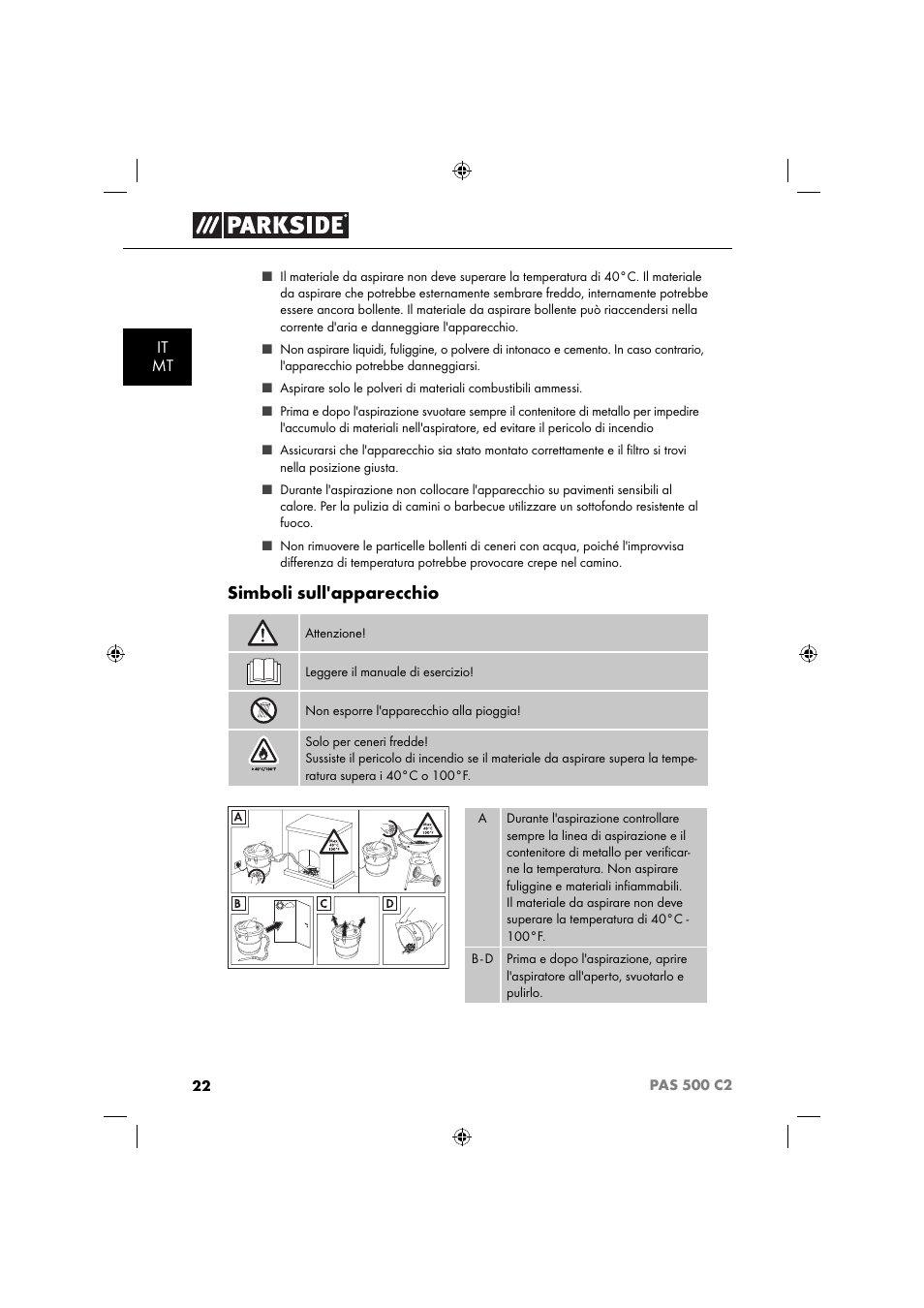 Simboli sull'apparecchio | Parkside PAS 500 C2 User Manual | Page 25 / 84