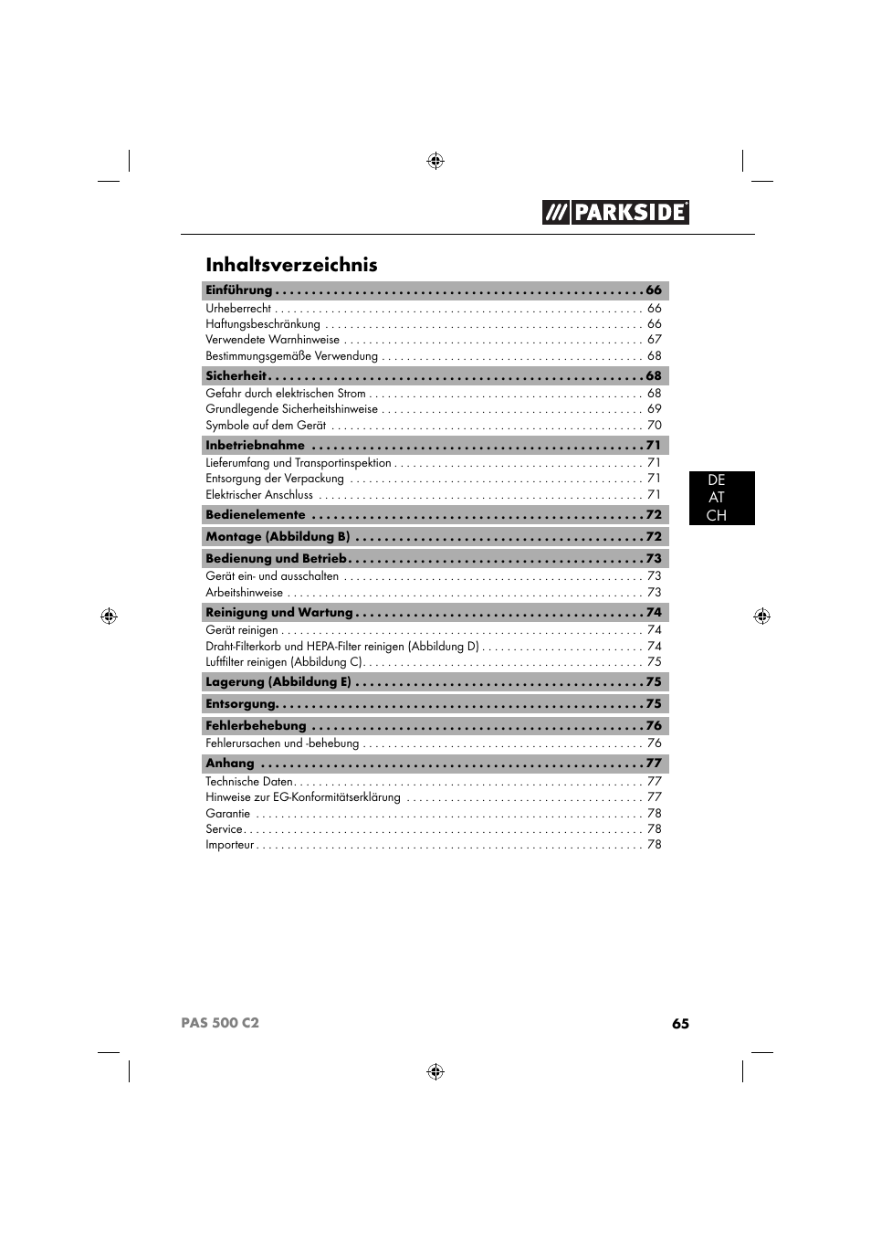 Parkside PAS 500 C2 User Manual | Page 68 / 84