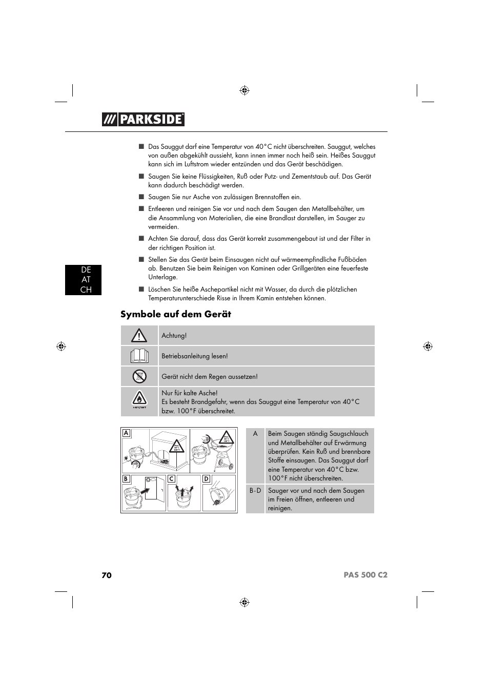 Symbole auf dem gerät | Parkside PAS 500 C2 User Manual | Page 73 / 84