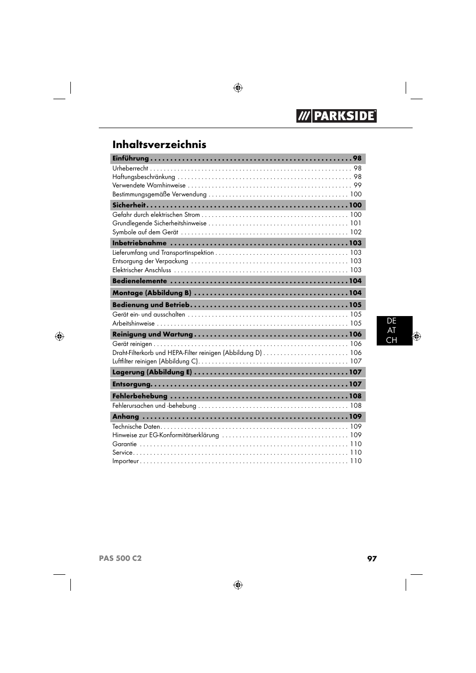 Parkside PAS 500 C2 User Manual | Page 100 / 116