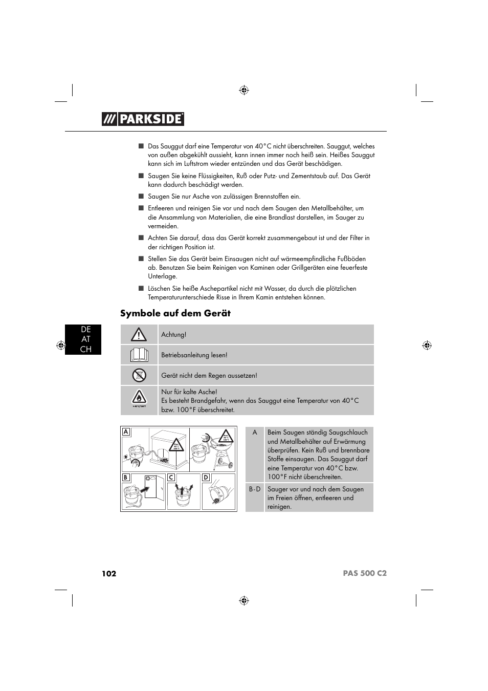 Symbole auf dem gerät | Parkside PAS 500 C2 User Manual | Page 105 / 116