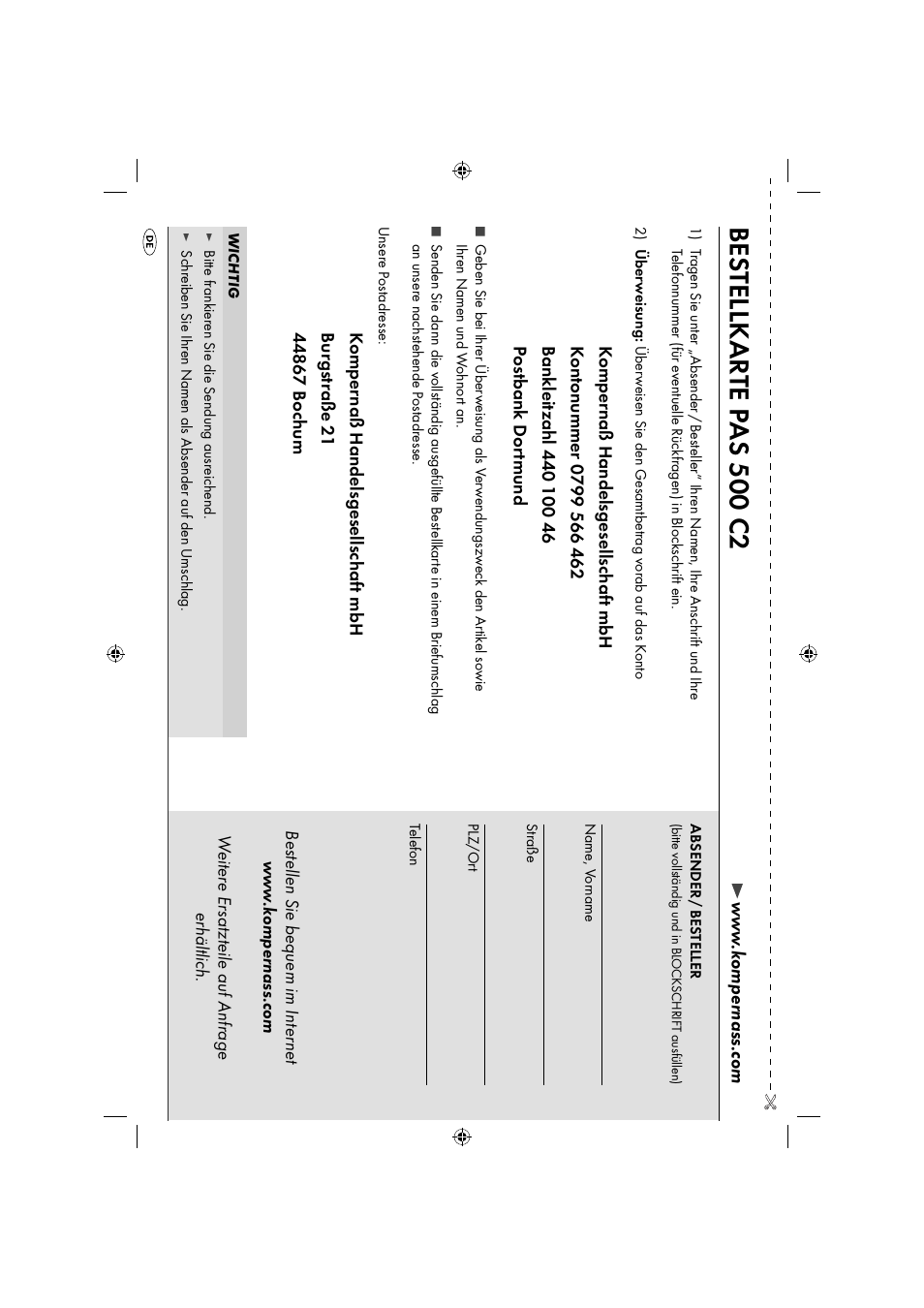 Bes tellkarte p as 500 c2 | Parkside PAS 500 C2 User Manual | Page 115 / 116