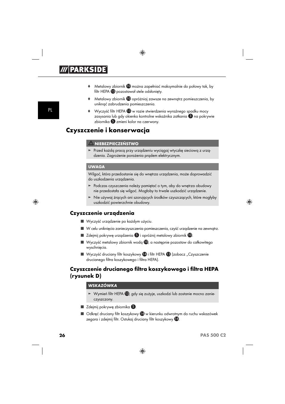 Czyszczenie i konserwacja, Czyszczenie urządzenia | Parkside PAS 500 C2 User Manual | Page 29 / 116