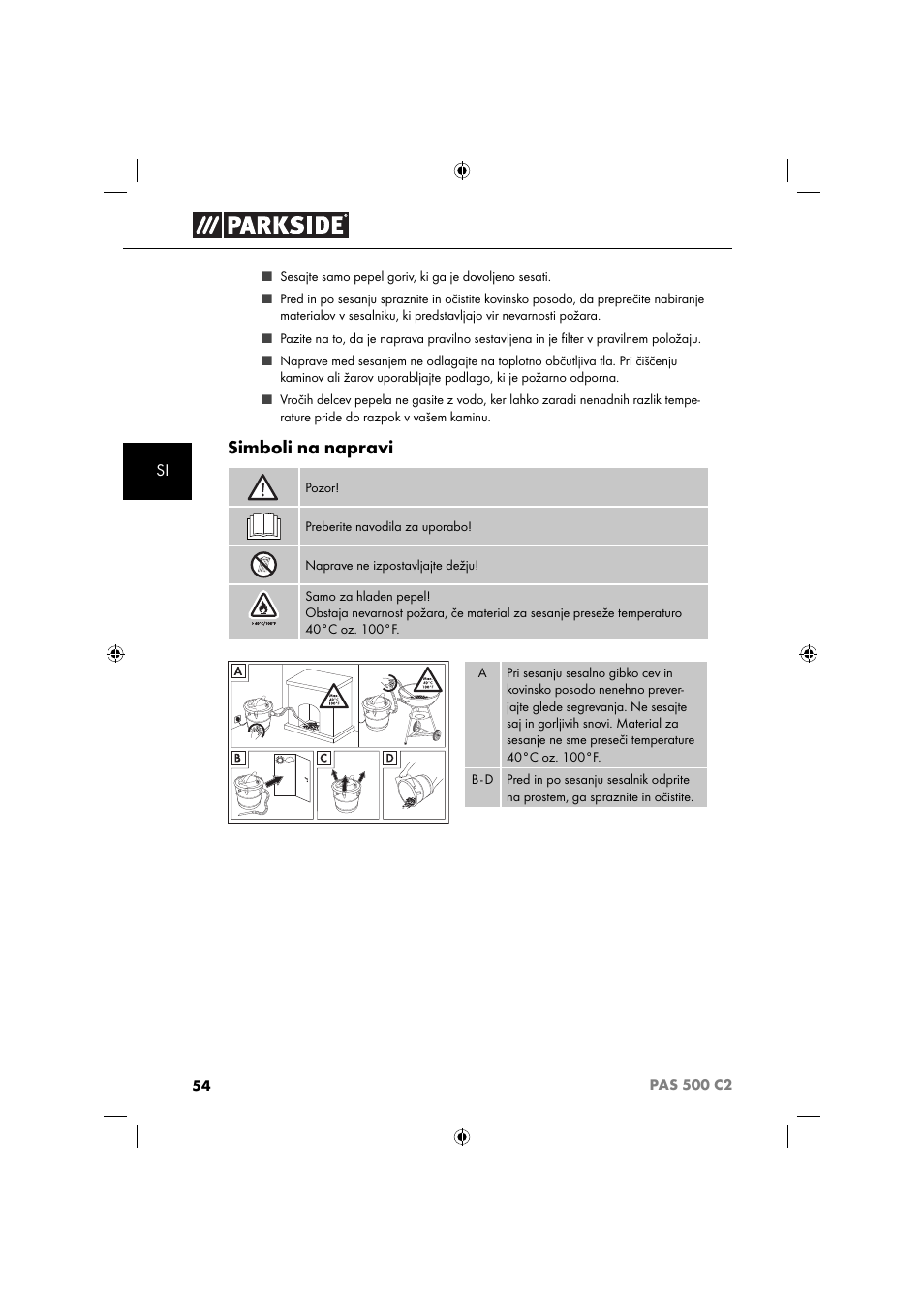 Simboli na napravi | Parkside PAS 500 C2 User Manual | Page 57 / 116