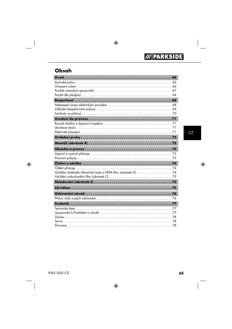 Parkside PAS 500 C2 User Manual | Page 68 / 116