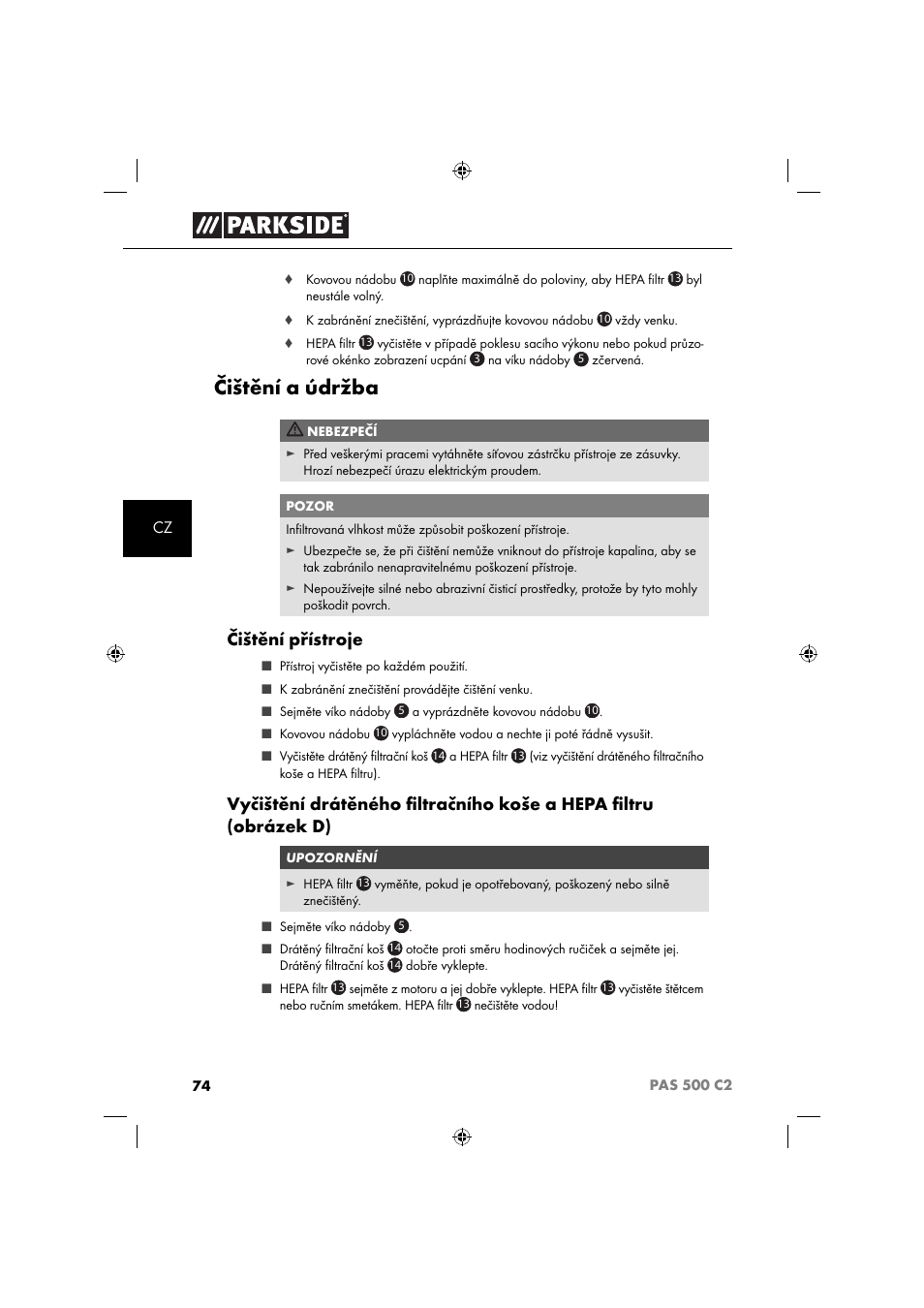 Čištění a údržba, Čištění přístroje | Parkside PAS 500 C2 User Manual | Page 77 / 116