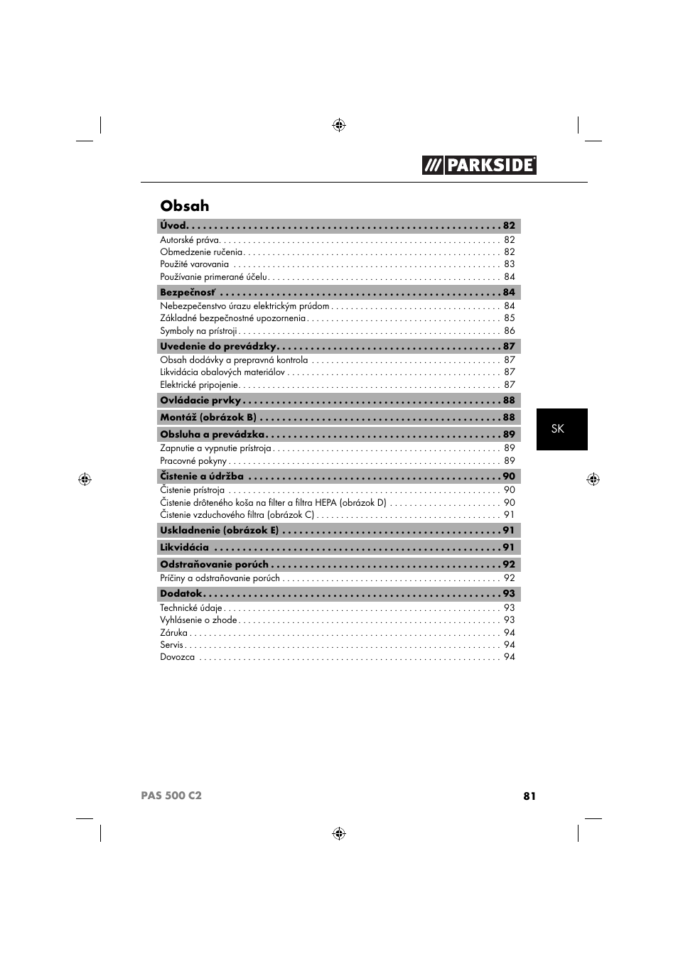 Parkside PAS 500 C2 User Manual | Page 84 / 116