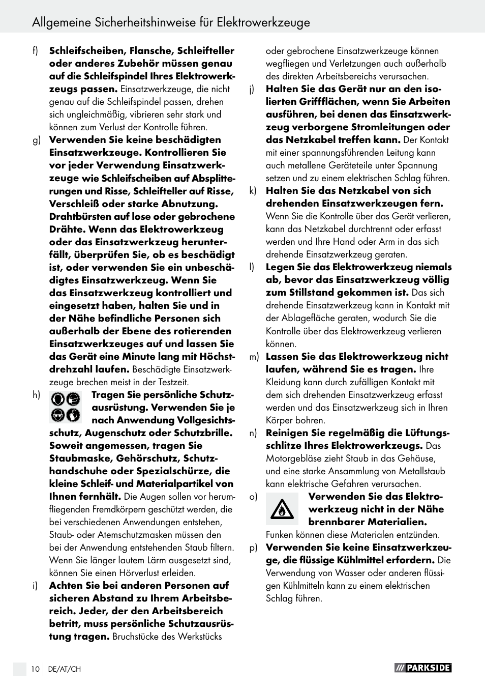 Parkside PWS 125 A1 User Manual | Page 10 / 67