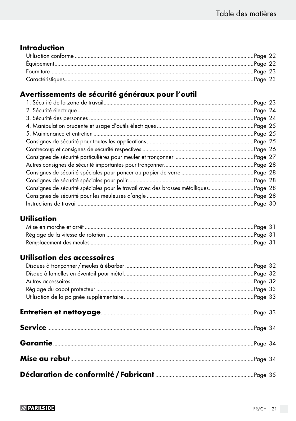 Parkside PWS 125 A1 User Manual | Page 21 / 67