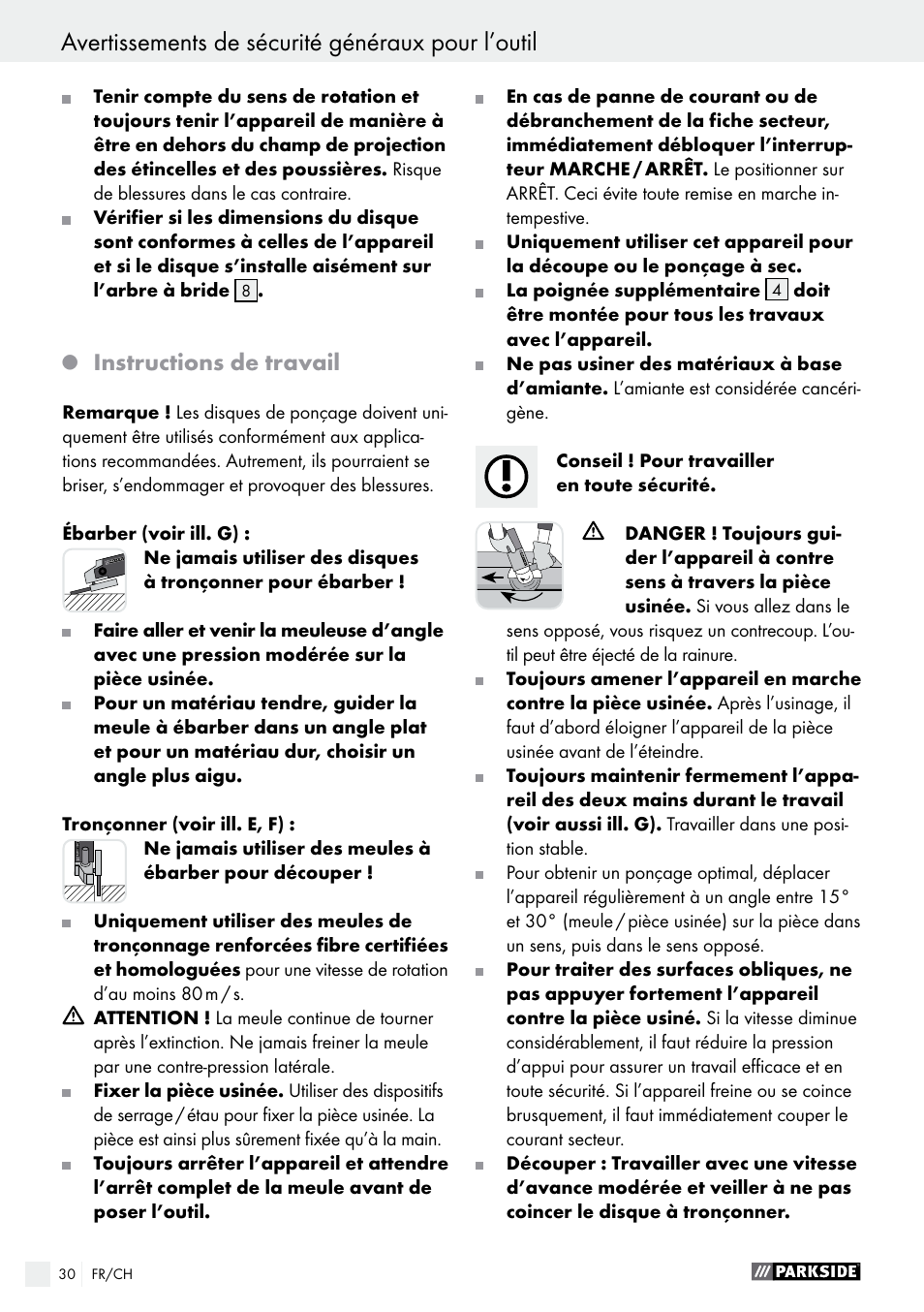 Instructions de travail | Parkside PWS 125 A1 User Manual | Page 30 / 67