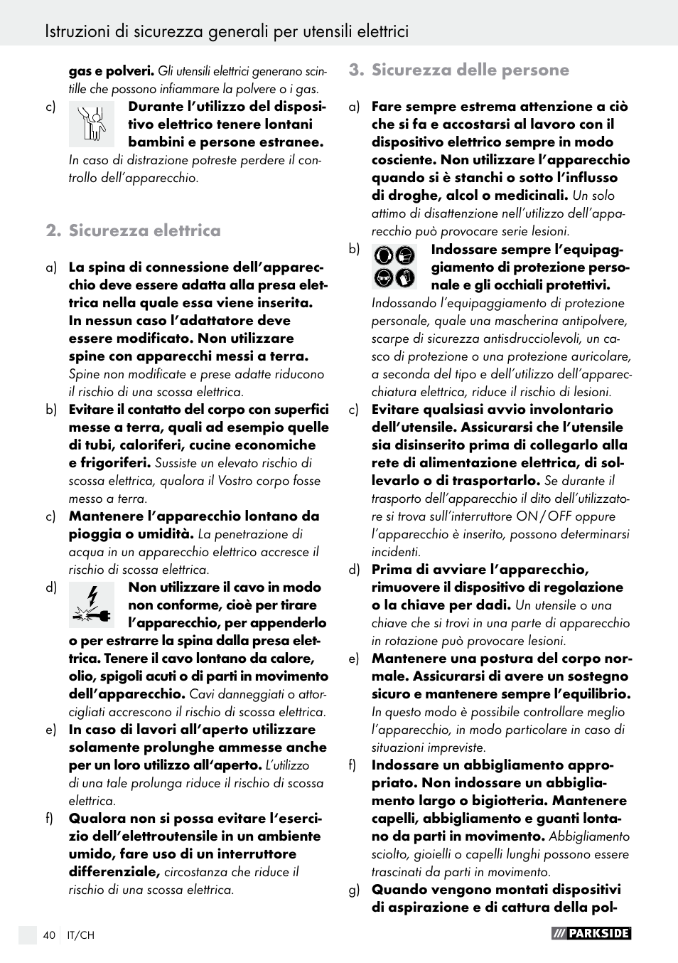 Sicurezza elettrica, Sicurezza delle persone | Parkside PWS 125 A1 User Manual | Page 40 / 67