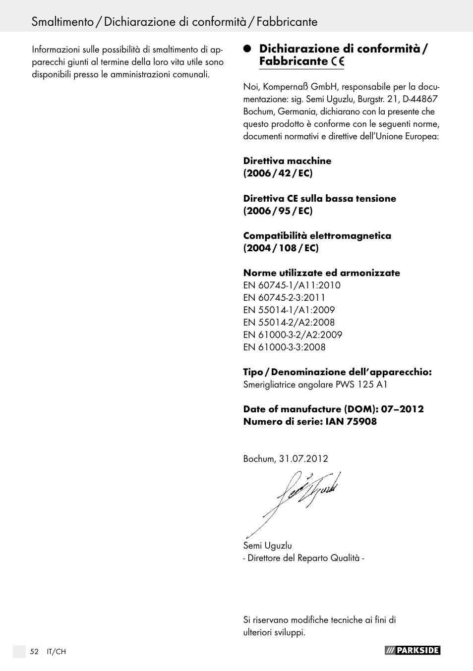 Parkside PWS 125 A1 User Manual | Page 52 / 67