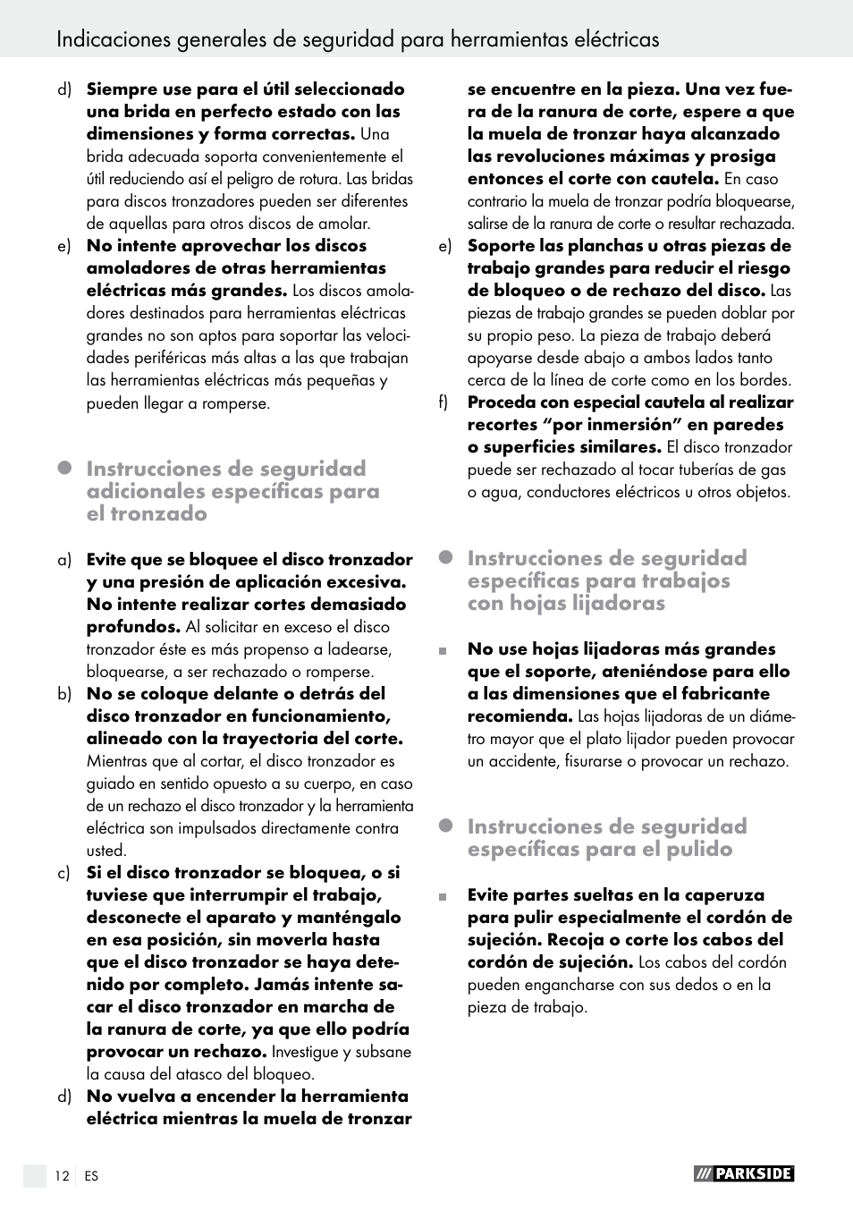 Parkside PWS 125 A1 User Manual | Page 12 / 82