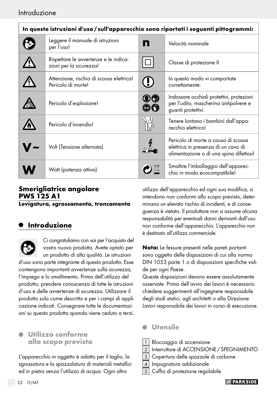 Parkside PWS 125 A1 User Manual | Page 22 / 82