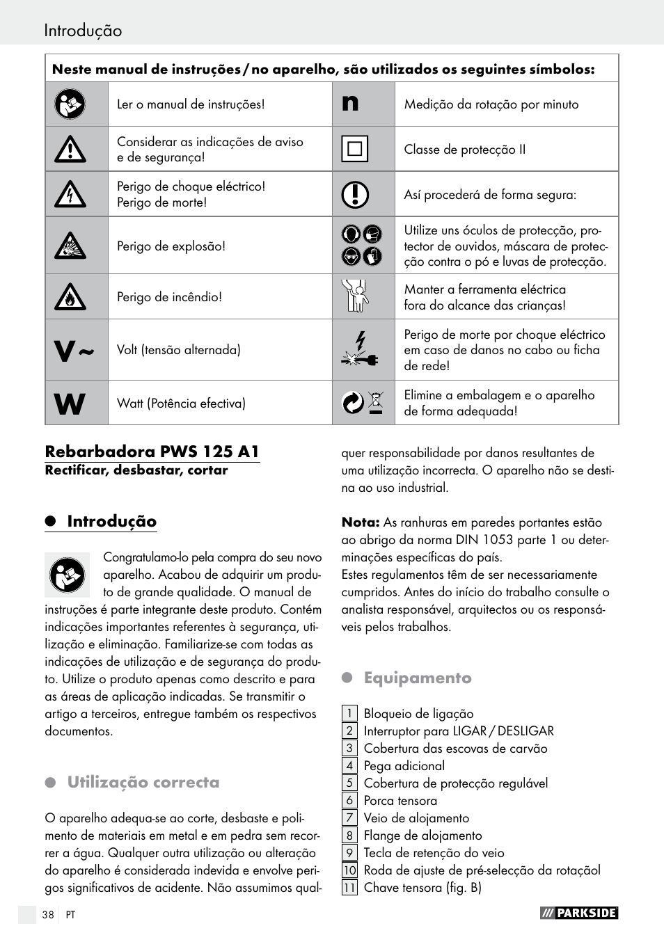 Parkside PWS 125 A1 User Manual | Page 38 / 82