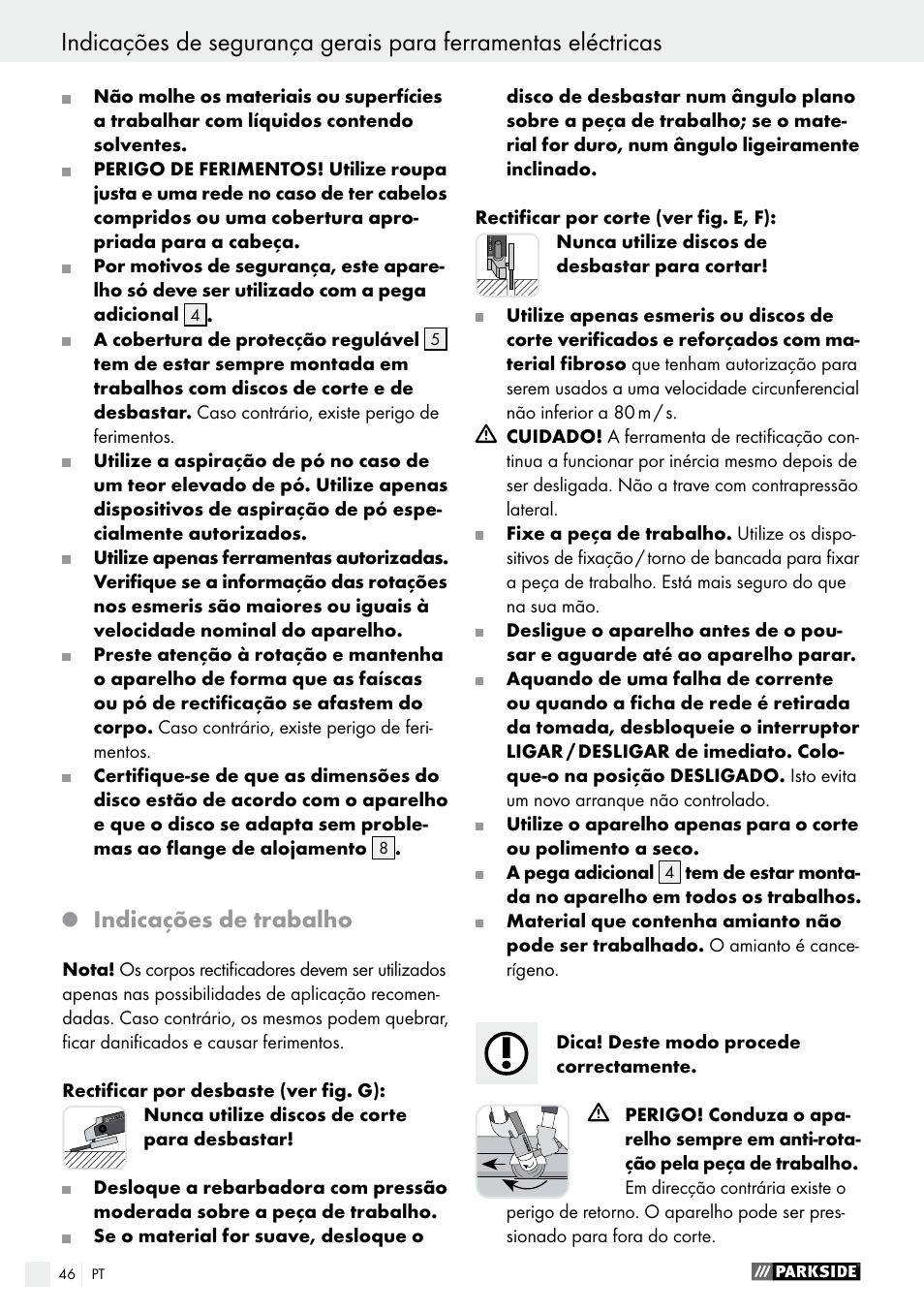 Indicações de trabalho | Parkside PWS 125 A1 User Manual | Page 46 / 82