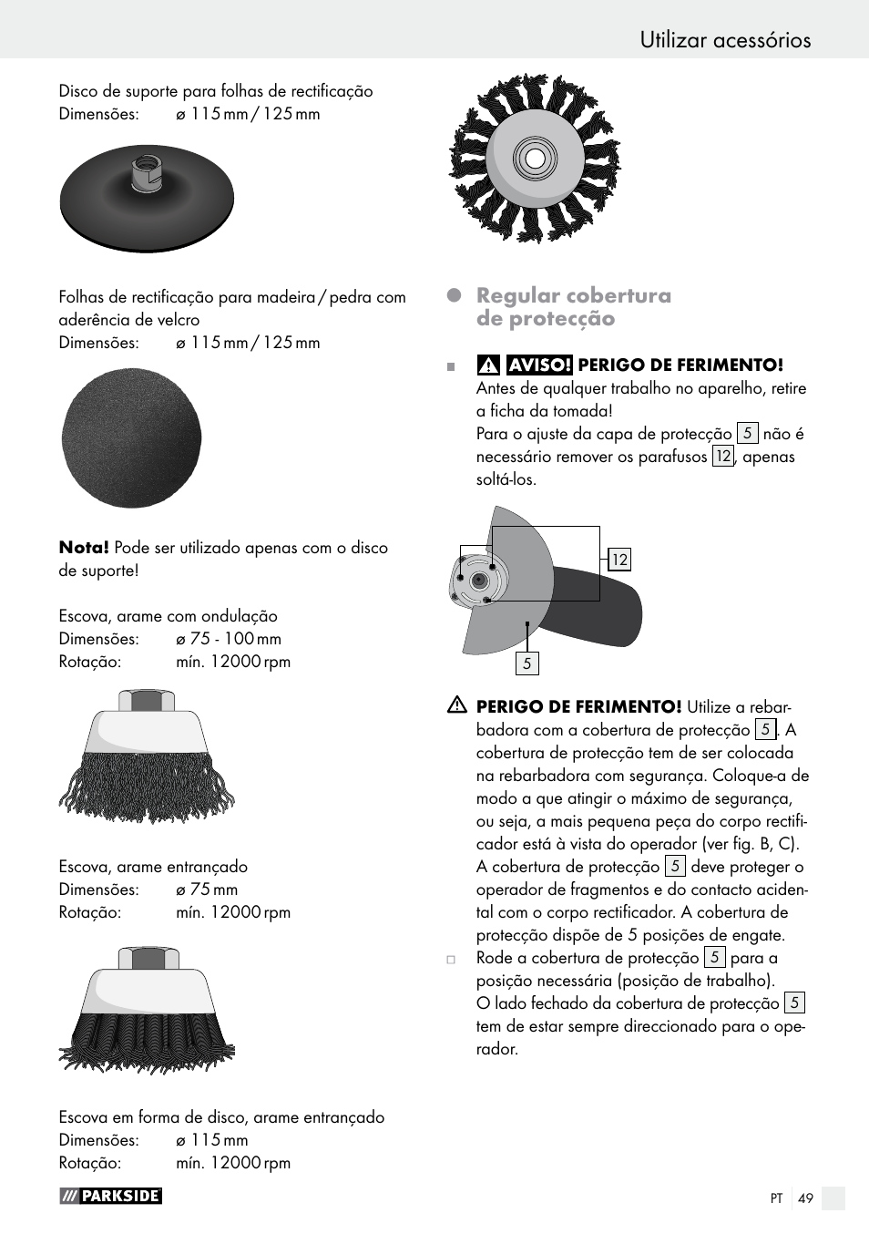 Regular cobertura de protecção | Parkside PWS 125 A1 User Manual | Page 49 / 82