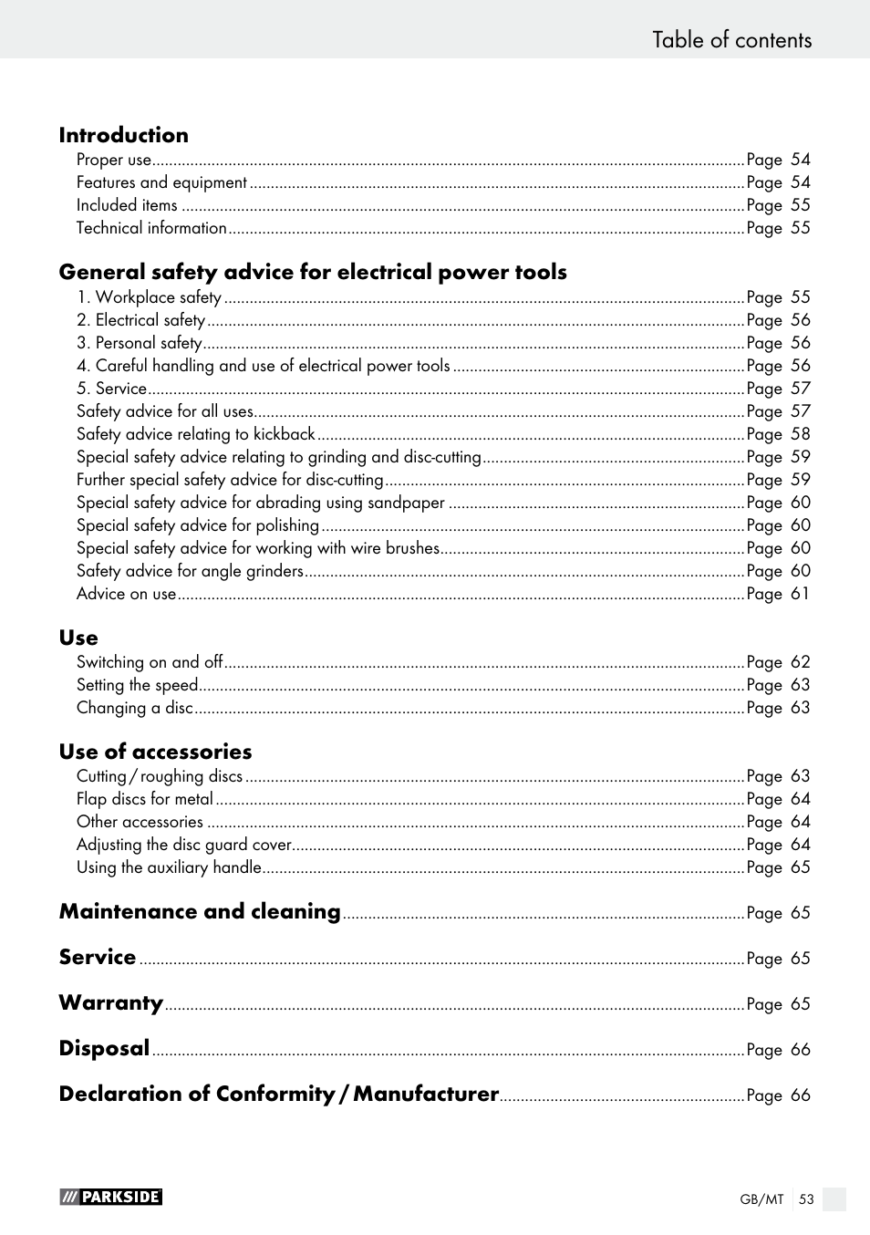 Parkside PWS 125 A1 User Manual | Page 53 / 82