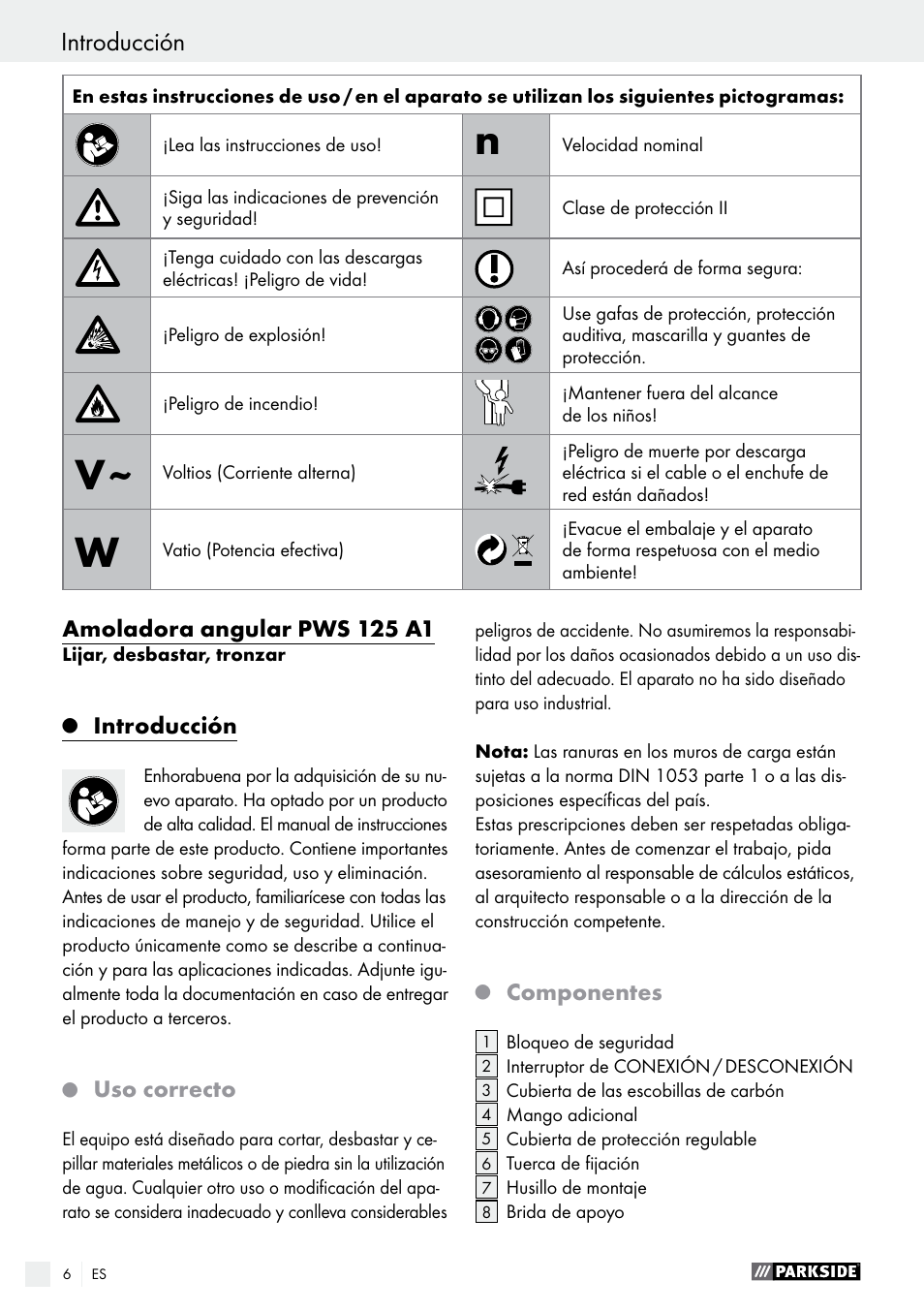 Parkside PWS 125 A1 User Manual | Page 6 / 82