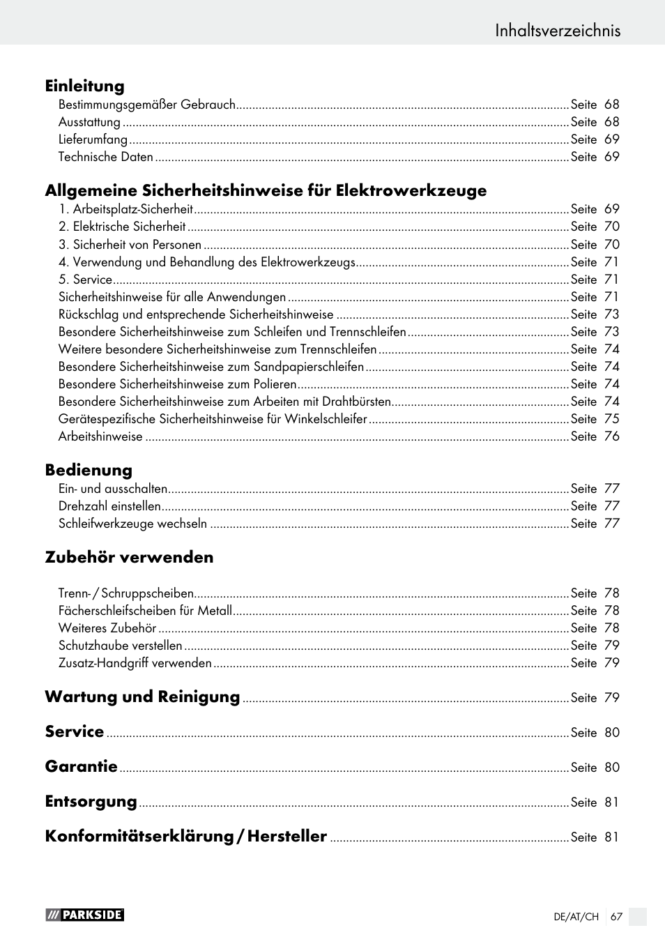 Parkside PWS 125 A1 User Manual | Page 67 / 82