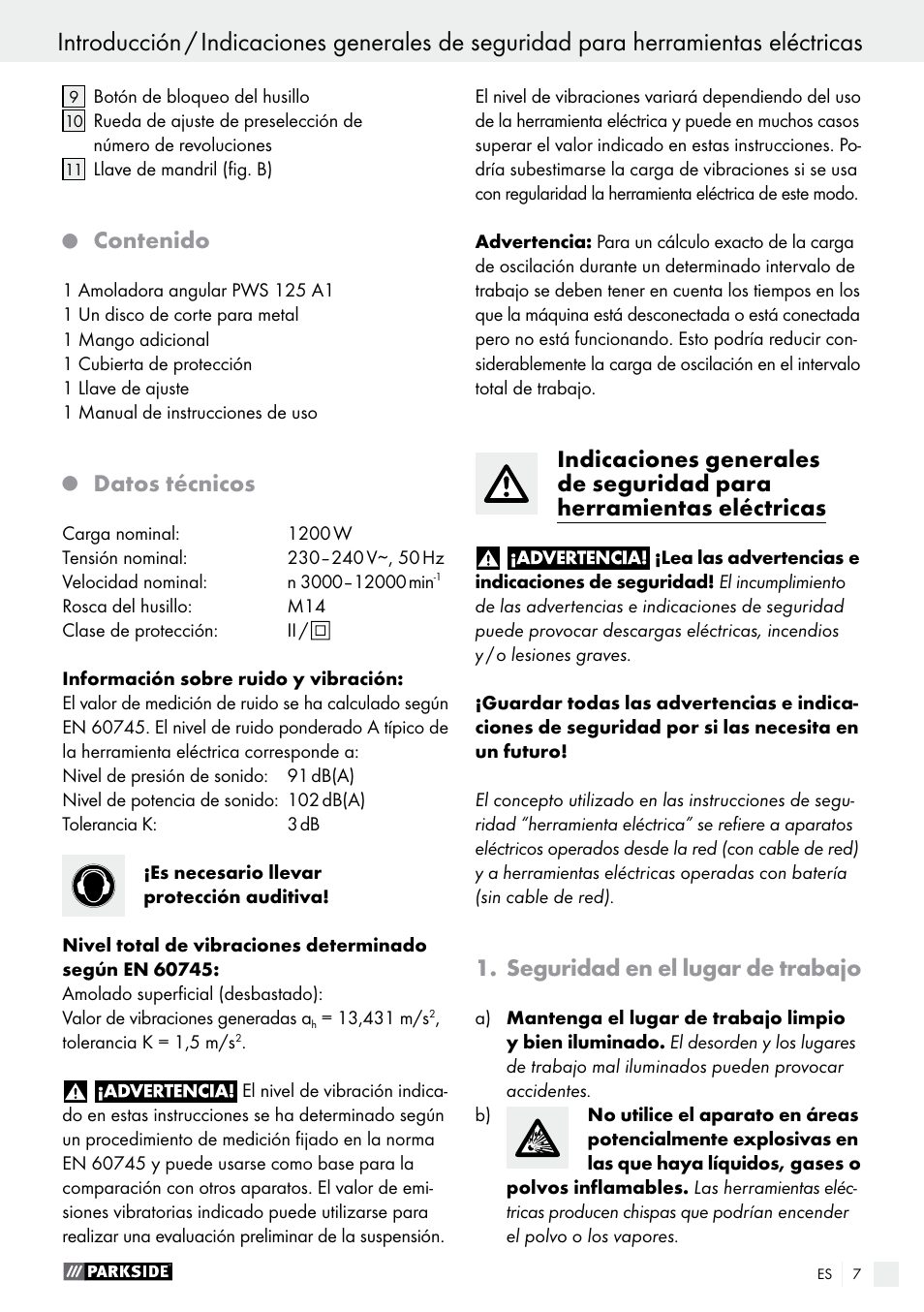 Parkside PWS 125 A1 User Manual | Page 7 / 82