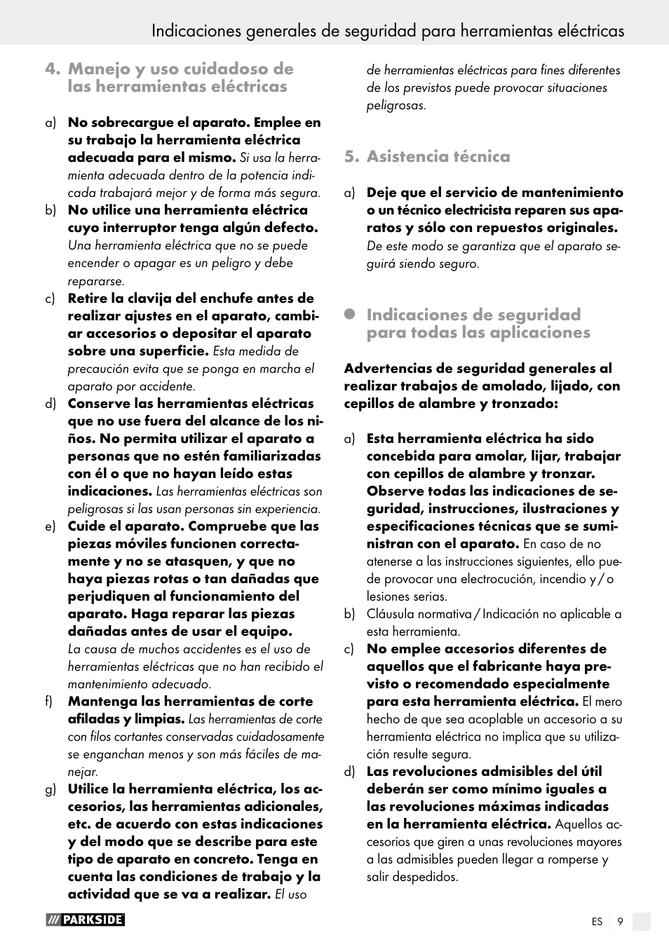 Asistencia técnica | Parkside PWS 125 A1 User Manual | Page 9 / 82