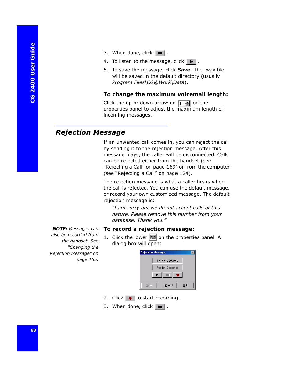 Rejection message | Cygnion CG 2400 User Manual | Page 100 / 246