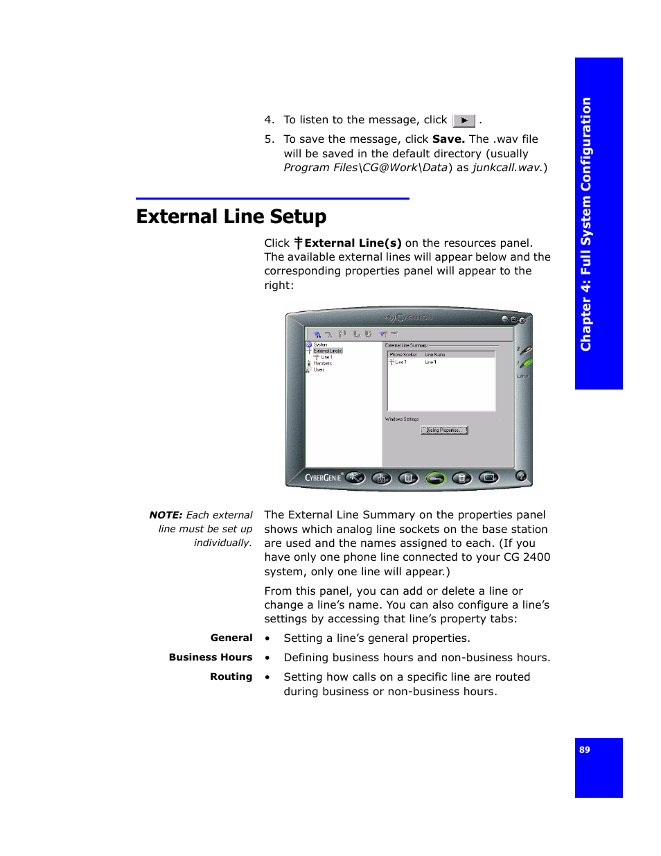 External line setup | Cygnion CG 2400 User Manual | Page 101 / 246