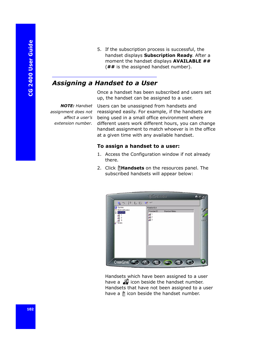 Assigning a handset to a user | Cygnion CG 2400 User Manual | Page 114 / 246